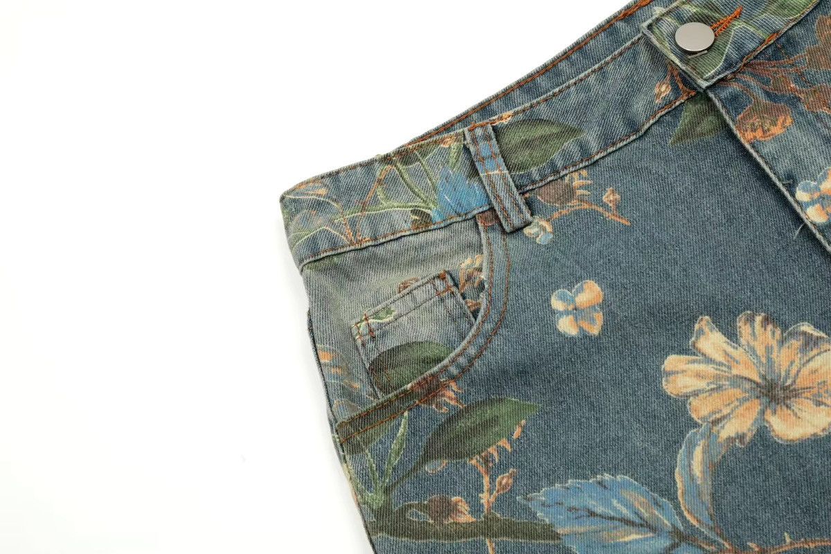 Japanese Brand × Vintage Streetwear Flower Printed Loose Jeans Size US 33 - 10 Thumbnail