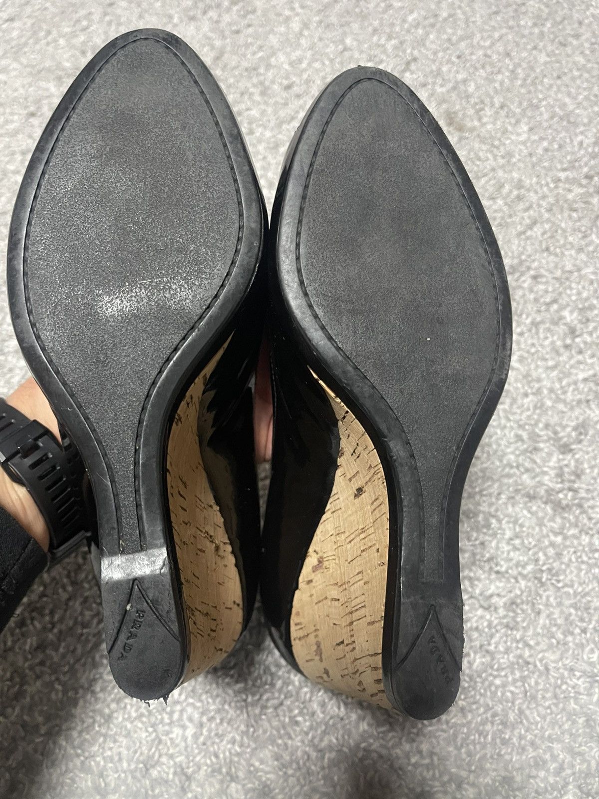 Prada Prada Vintage Patent Leather Peep Open Toe Wedge Cork Heels Size US 9 / IT 39 - 4 Thumbnail