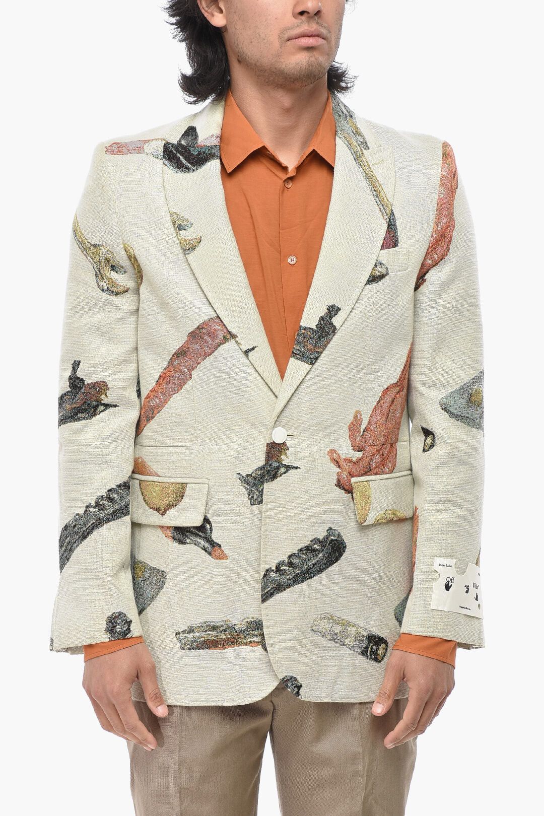 Off-White og1mm0426 Jacquard Blazer in Beige Size US M / EU 48-50 / 2 - 1 Thumbnail