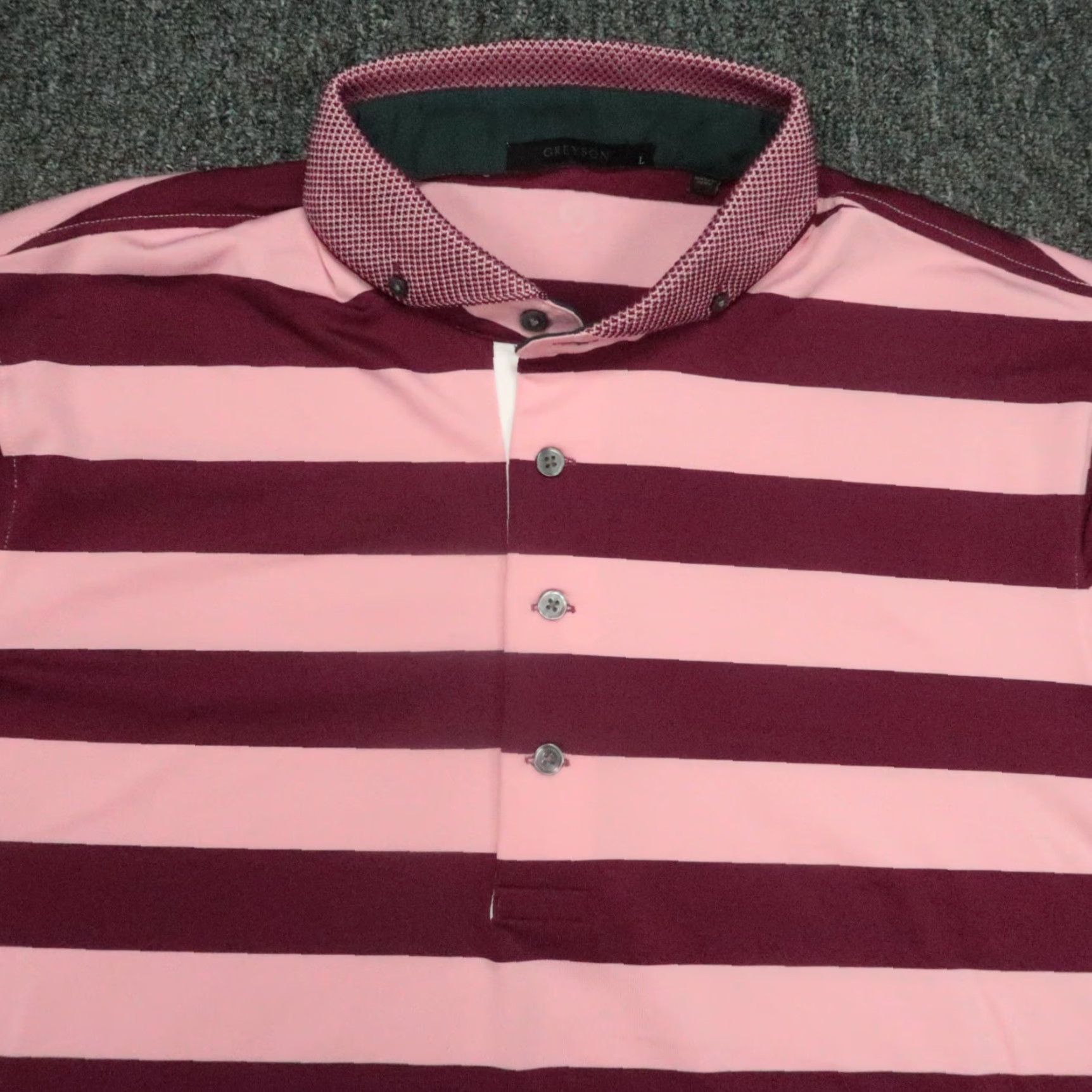 Vintage Greyson Performance Polo Shirt Mens Large Pink Red Striped Short Sleeve Golf Size US L / EU 52-54 / 3 - 2 Thumbnail