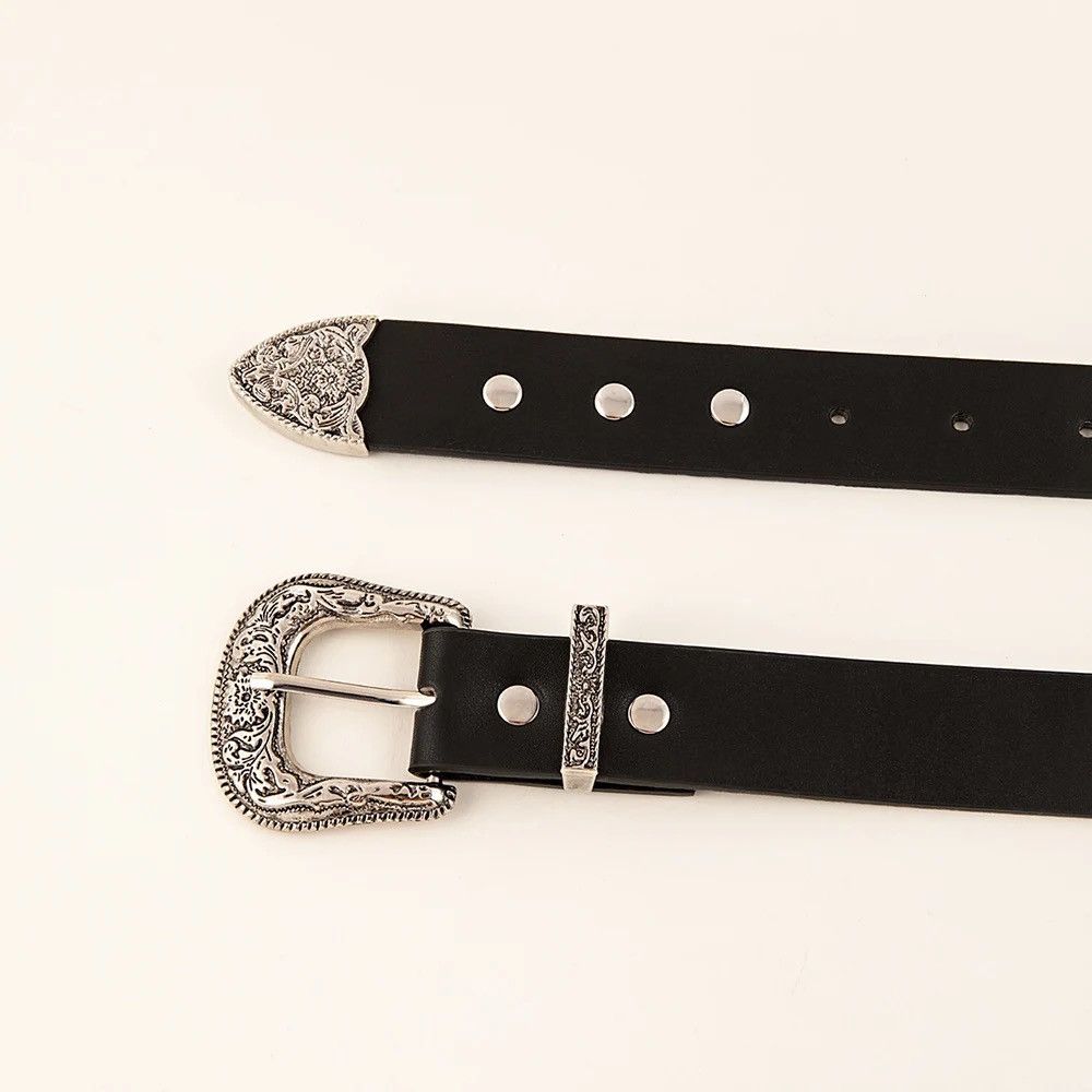 Japanese Brand × Leather Y2K Buckle PU Leather Belt (black) Size ONE SIZE - 4 Thumbnail