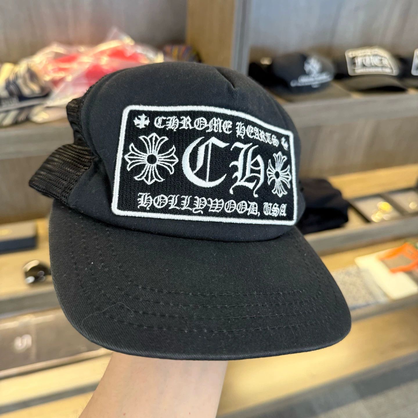 Chrome Hearts Chrome Hearts Black Trucker Hat White Embroidered Logo LA Size ONE SIZE - 1 Thumbnail