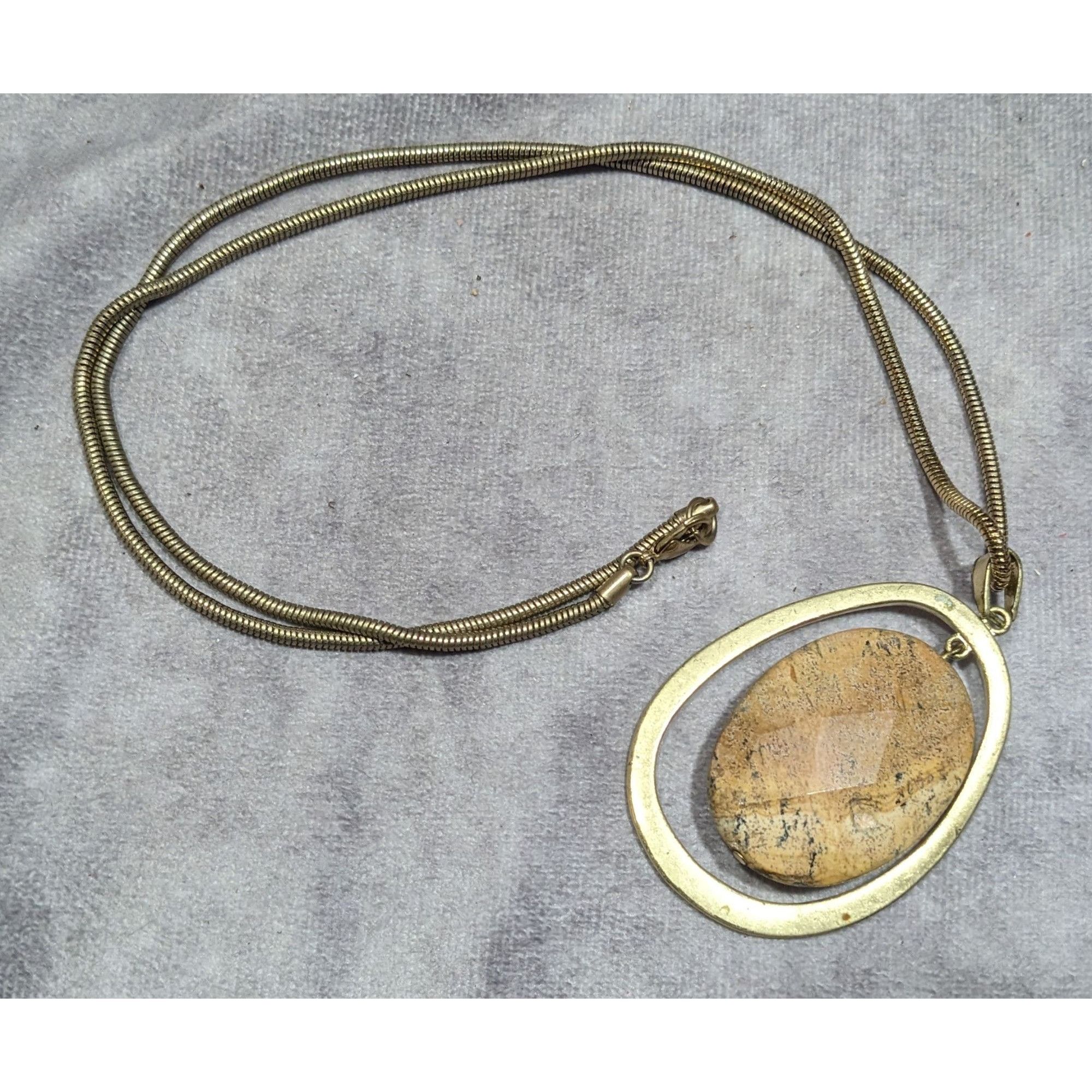 Other Vintage Brutalist Gold Tone Pendant Necklace With Faceted St Size ONE SIZE - 8 Thumbnail