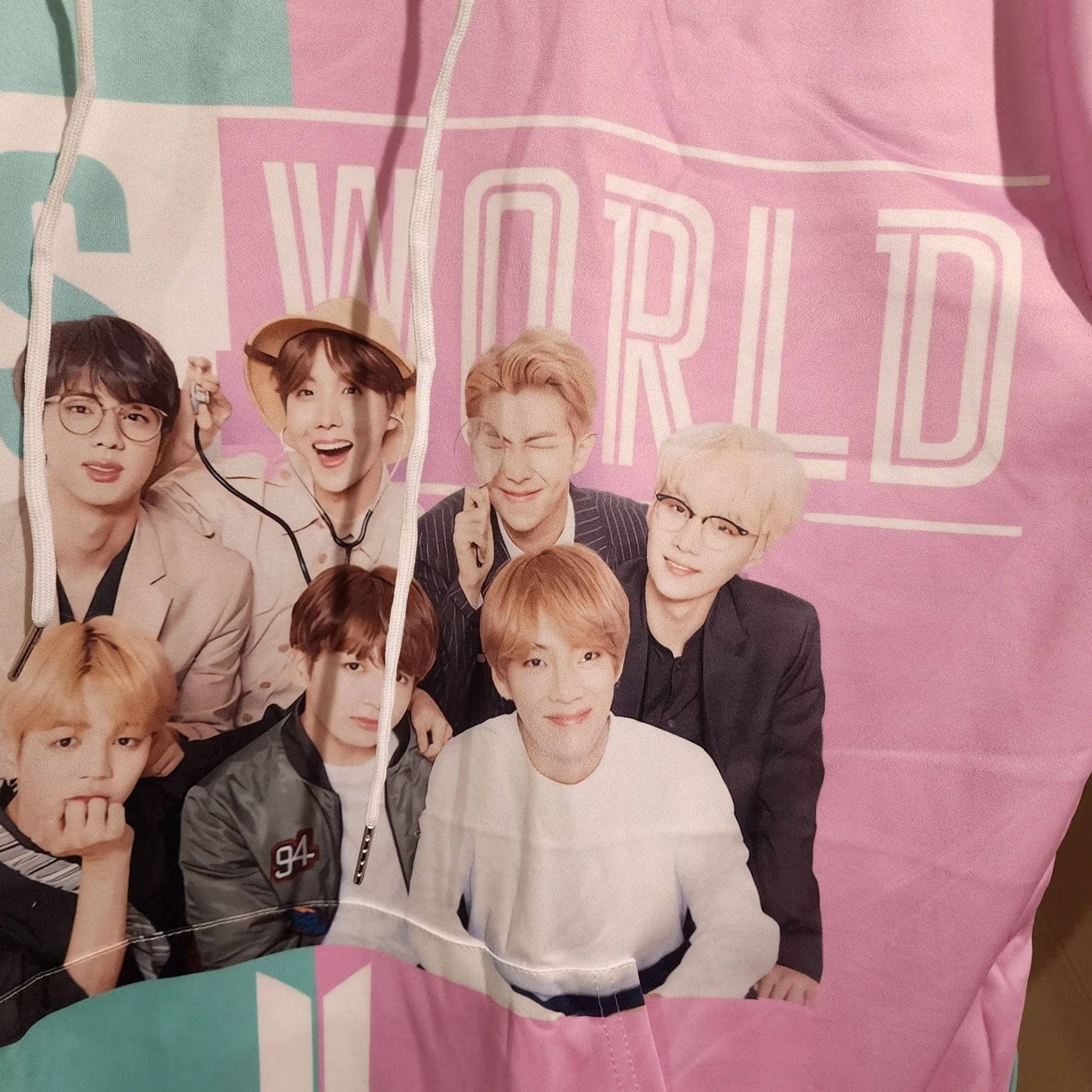 Vintage BTS Band Pink Teal Long Sleeve Hoodie Sweatshirt Polyester Sz L Pullover Hooded Men Regular Winter Fall Spring NWOT Size US L / EU 52-54 / 3 - 3 Thumbnail