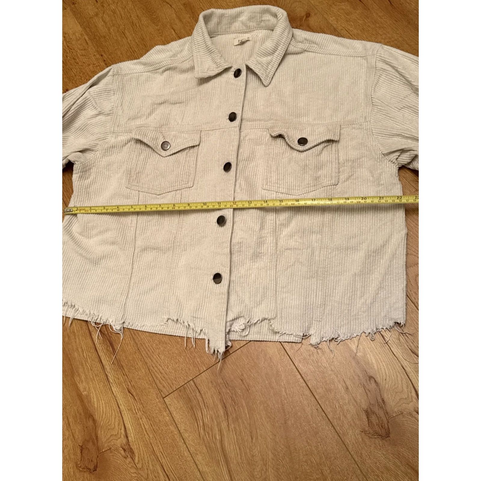Vintage POL Corduroy Jacket Cropped Button Up Striped Beige Women's Medium Boho Pockets Raw Hem Fall Spring Vintage No Size M / US 6-8 / IT 42-44 - 6 Thumbnail