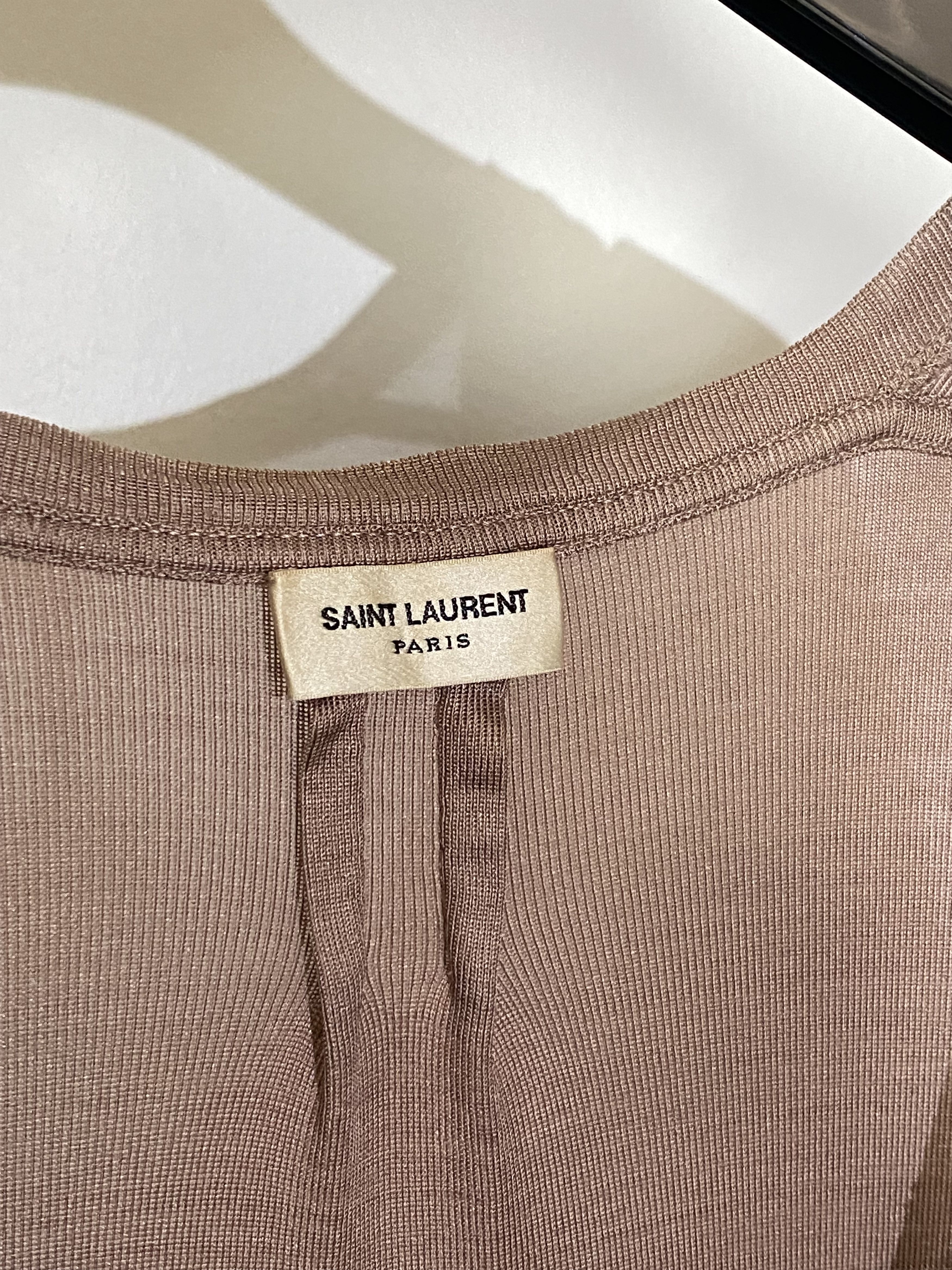 2013 Hedi Slimane one pocket deep v neck silk t shirt, view 4