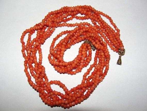 Designer Victorian Woven Red Coral Bead Necklace Size ONE SIZE - 3 Thumbnail