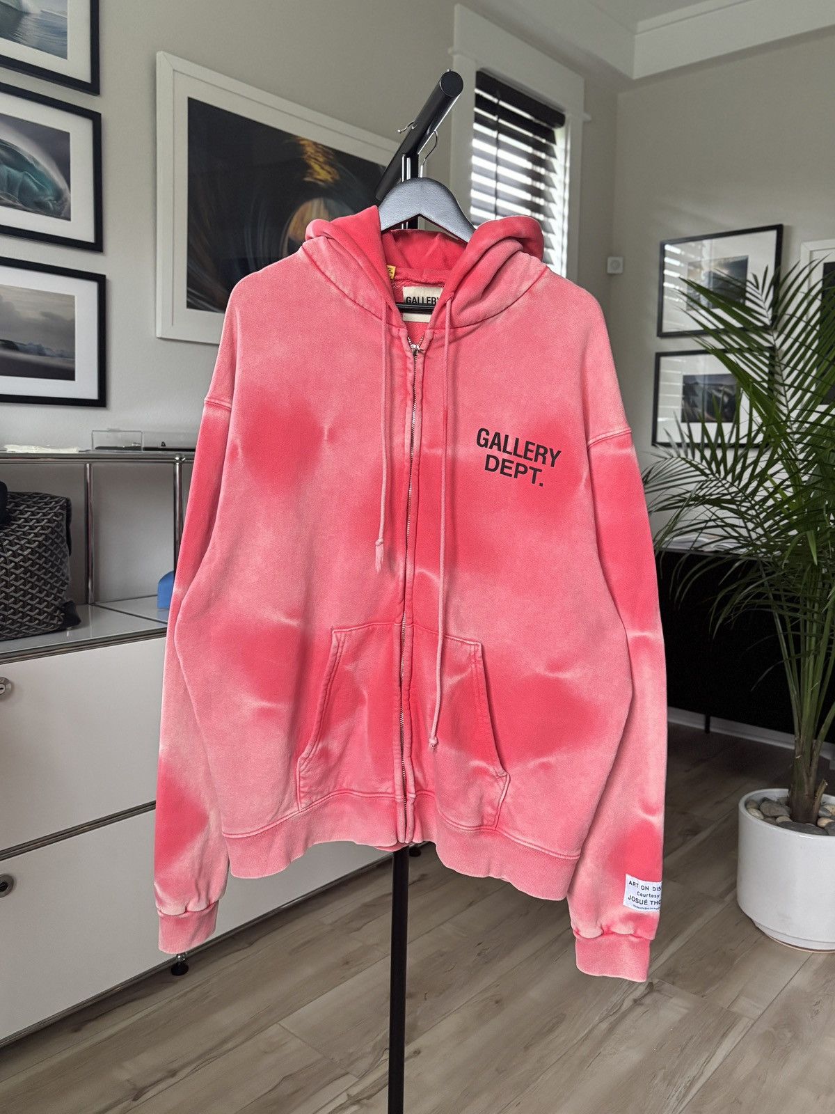GALLERY DEPT - SUN FADED RED PINK LOGO ZIP HOODIE