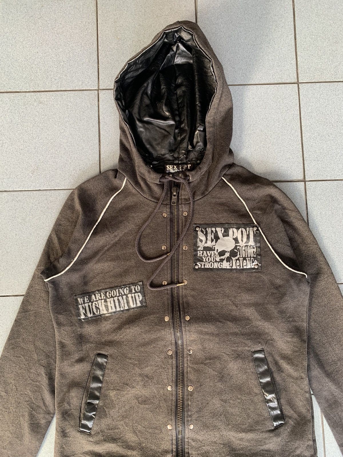 If Six Was Nine Sex Pot Revenge Punk Leather Hooded Patches Zipper Jacket Size US L / EU 52-54 / 3 - 4 Thumbnail