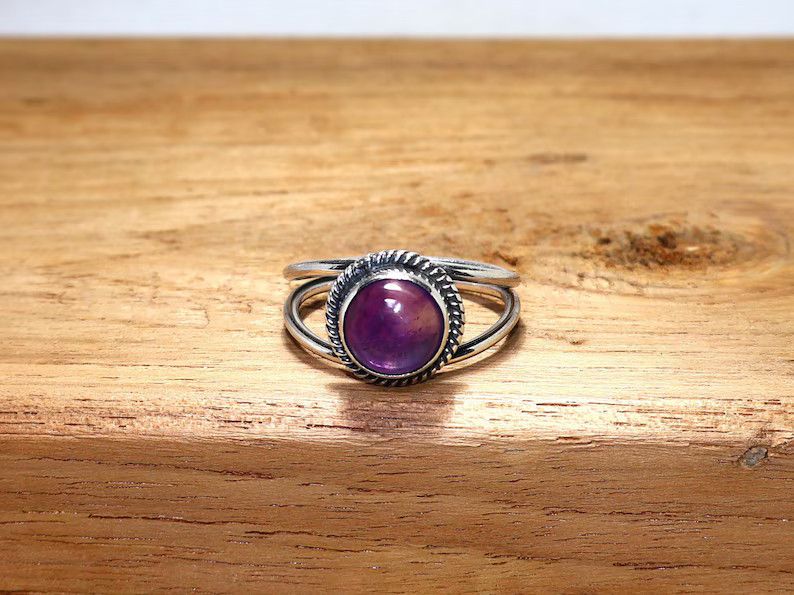 Handmade Amethyst Ring, 925 Sterling Silver Handmade Promise Jewelry Size ONE SIZE - 1 Thumbnail