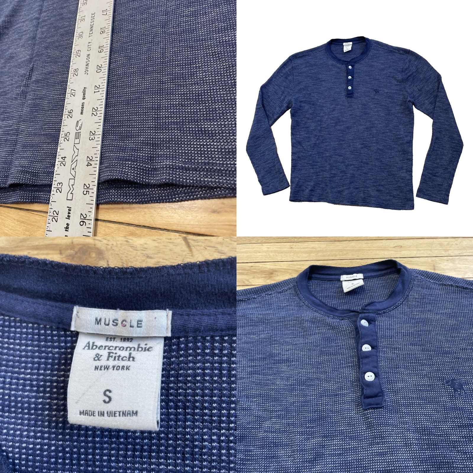 Abercrombie & Fitch VINTAGE Abercrombie & Fitch Thermal Henley Shirt Men S Blue Pique Knit Moose Logo Embroidered Size US S / EU 44-46 / 1 - 9 Thumbnail