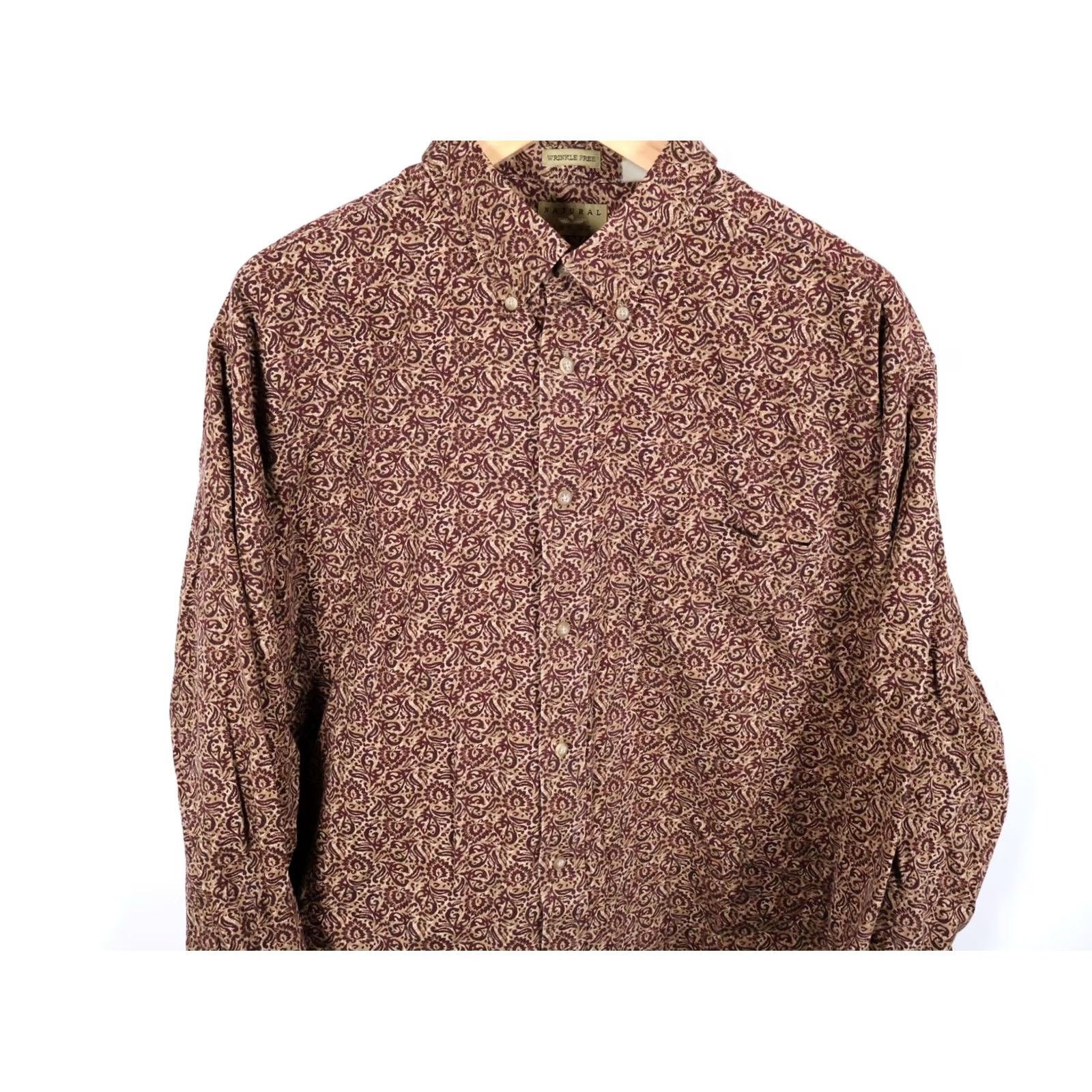 Vintage VINTAGE Paisley Pattern Shirt Natural Issue 2XL Brown Dark Red Long Sleeve Button-Up Mens Hippie Retro 90s Size US XXL / EU 58 / 5 - 4 Thumbnail