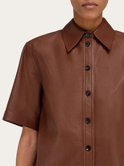 Salvatore Ferragamo o1s1rm0526 Nappa Shirt in Brown Size XS / US 0-2 / IT 36-38 - 2 Thumbnail