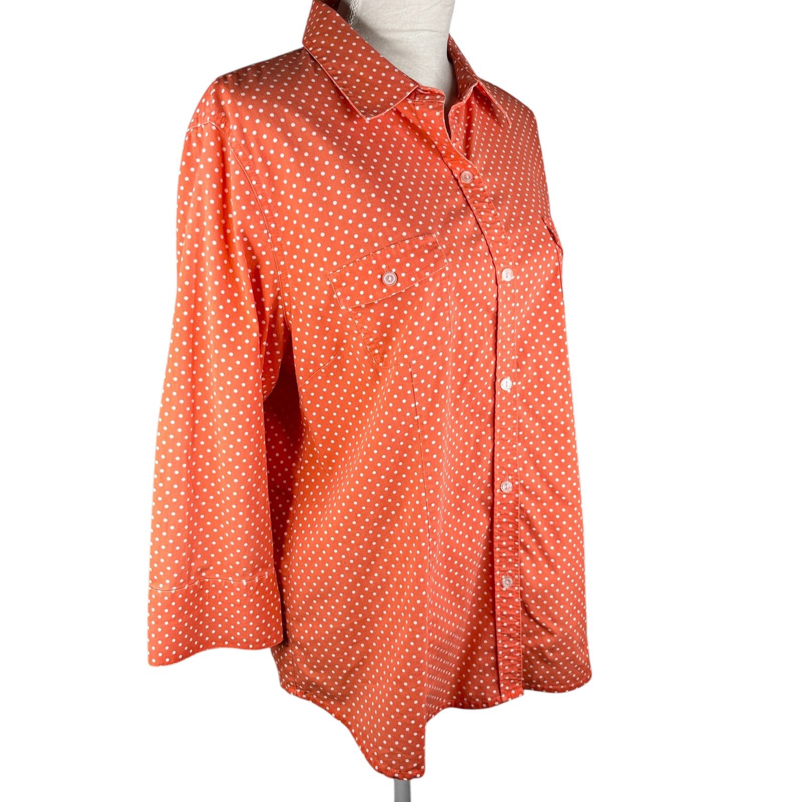 Chicos Chico's Button Down Blouse Orange White Polka Dots XL/16 Size XXL / US 16-18 / IT 52-54 - 6 Thumbnail