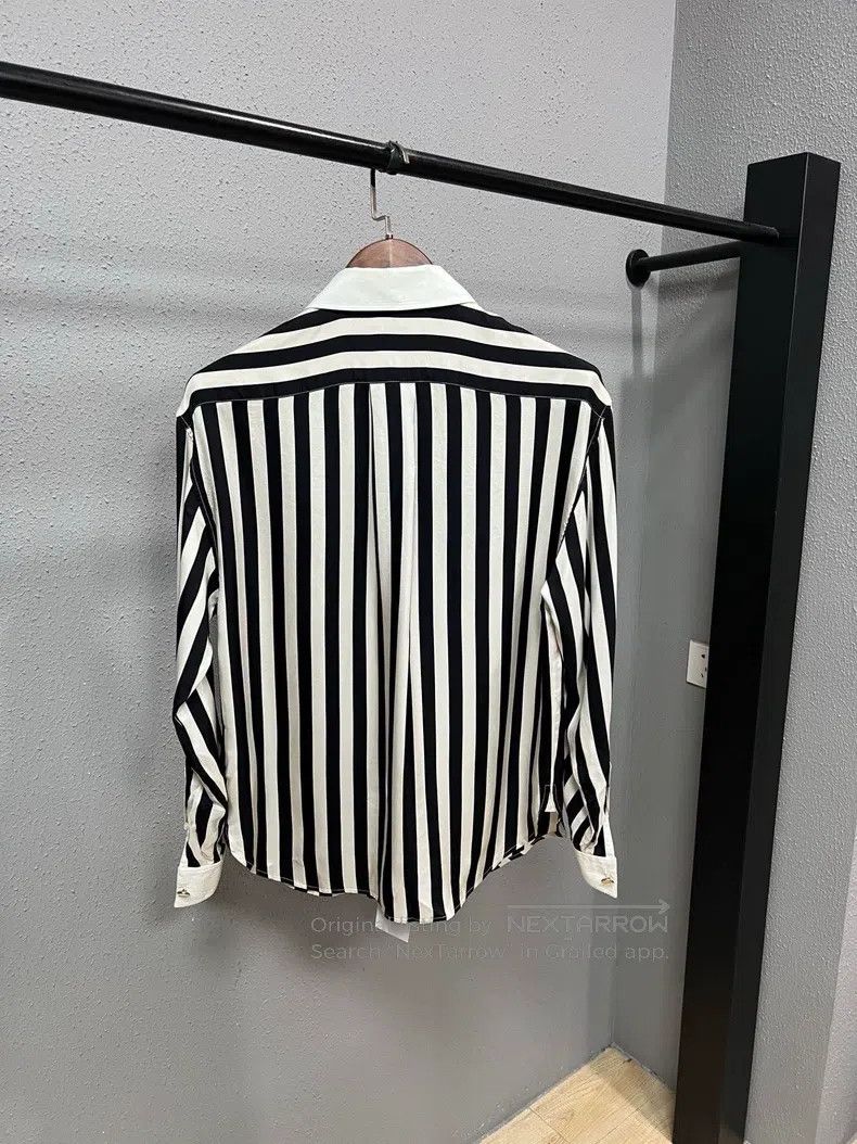 Saint Laurent Paris Saint Laurent Paris Black and White Striped Pocket Silk Sh Size XS / US 0-2 / IT 36-38 - 2 Thumbnail