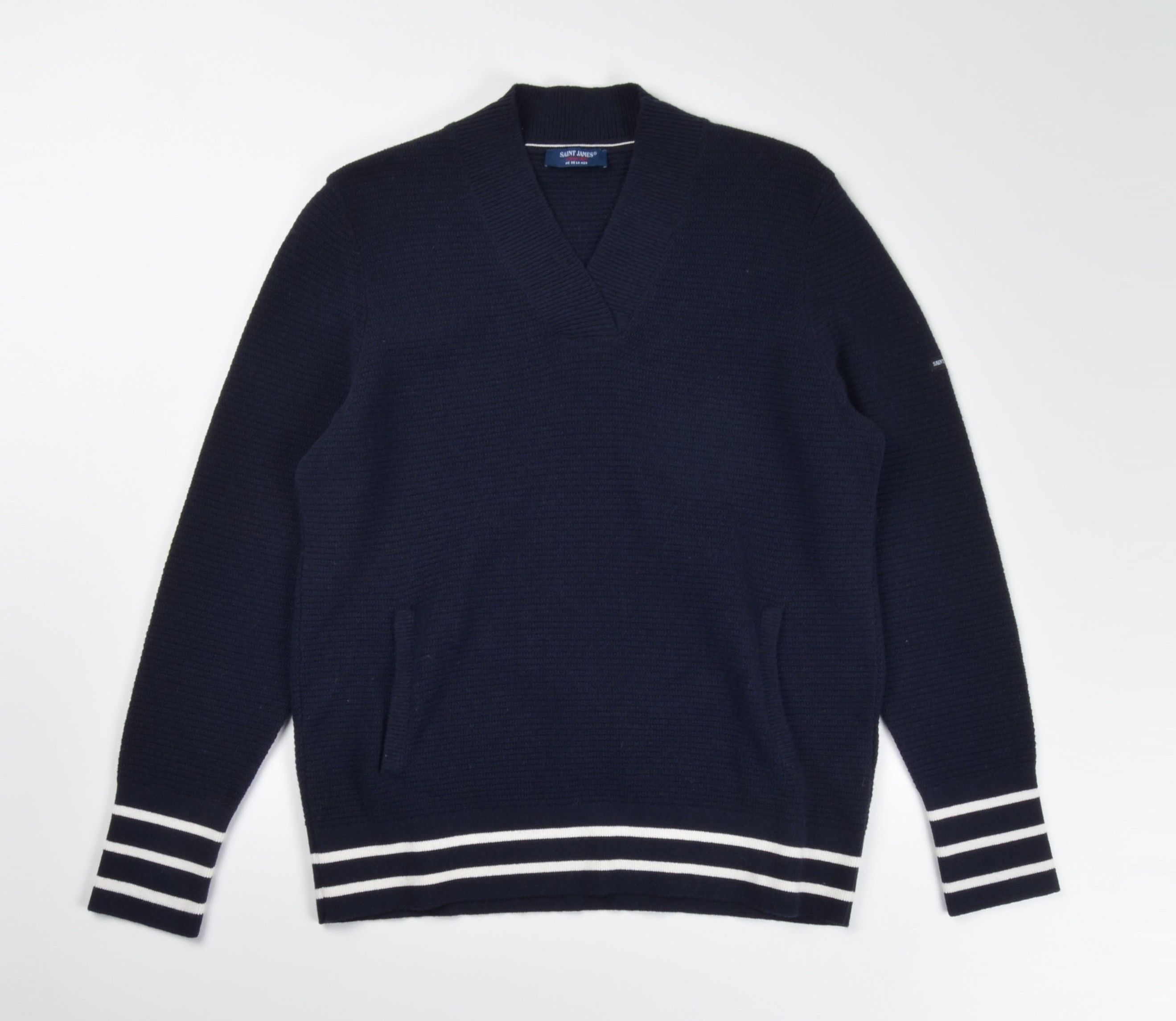 Saint James Vintage Saint James Wool Blend Navy V-Neck Sweater Size S / US 4 / IT 40 - 4 Thumbnail