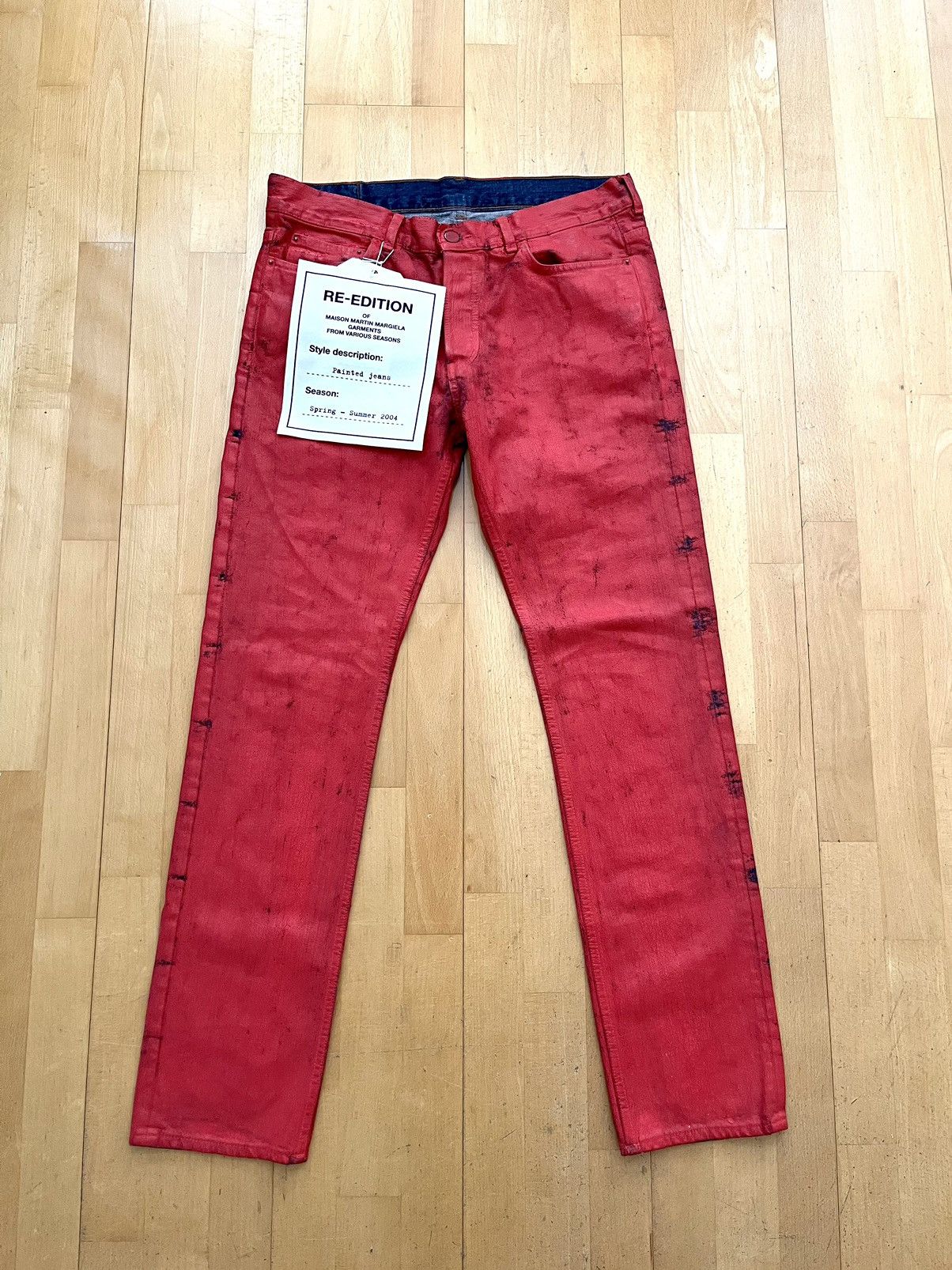 image of H&m Red Painted Jeans, Men's (Size 33)