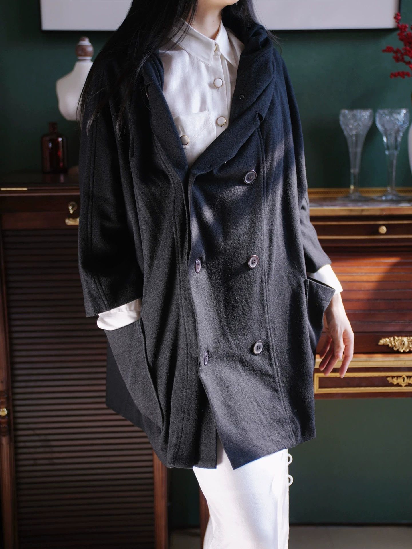 Yohji Yamamoto Yohji Yamamoto Y's Wide Light Wool Short Coat Free Size Size ONE SIZE - 9 Thumbnail