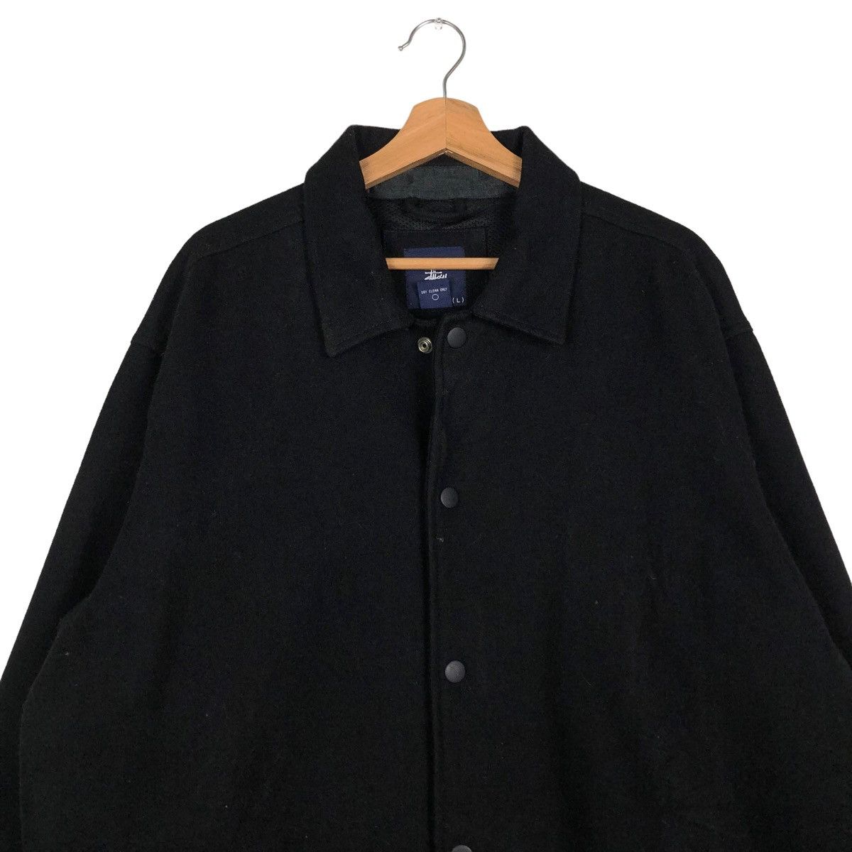 🔥VINTAGE STUSSY WOOL JACKET BIKER RICH BLACK