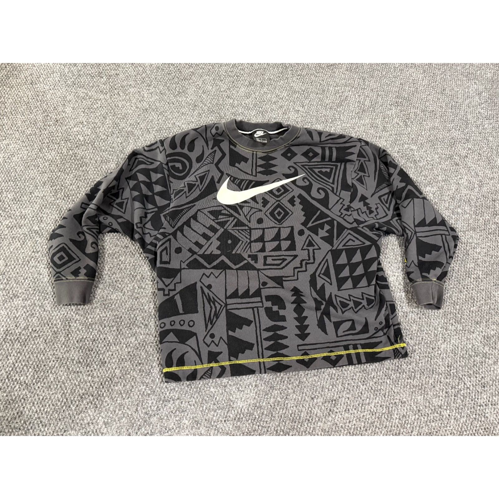 Nike Nike Sweatshirt Womens M Gray Black All Over Print Swoosh Pullover Crewneck Regular Fit Long Sleeve Hooded Lightweight Casual Holiday Season Womens Size M / US 6-8 / IT 42-44 - 2 Thumbnail