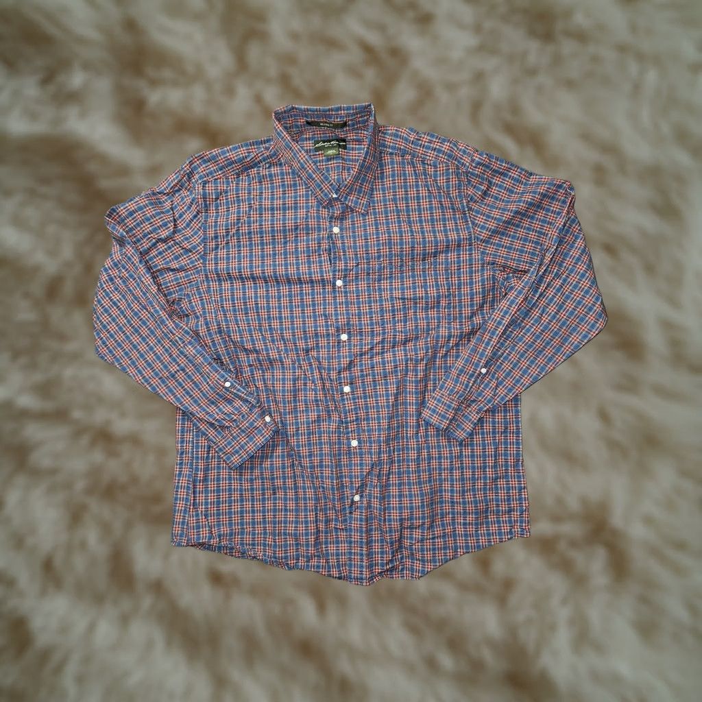 Eddie Bauer Eddie Bauer Shirt Mens XL Plaid Relaxed Fit Button Down Long Sleeve Casual Blue Red Off-White Pocket Size US XL / EU 56 / 4 - 1 Thumbnail