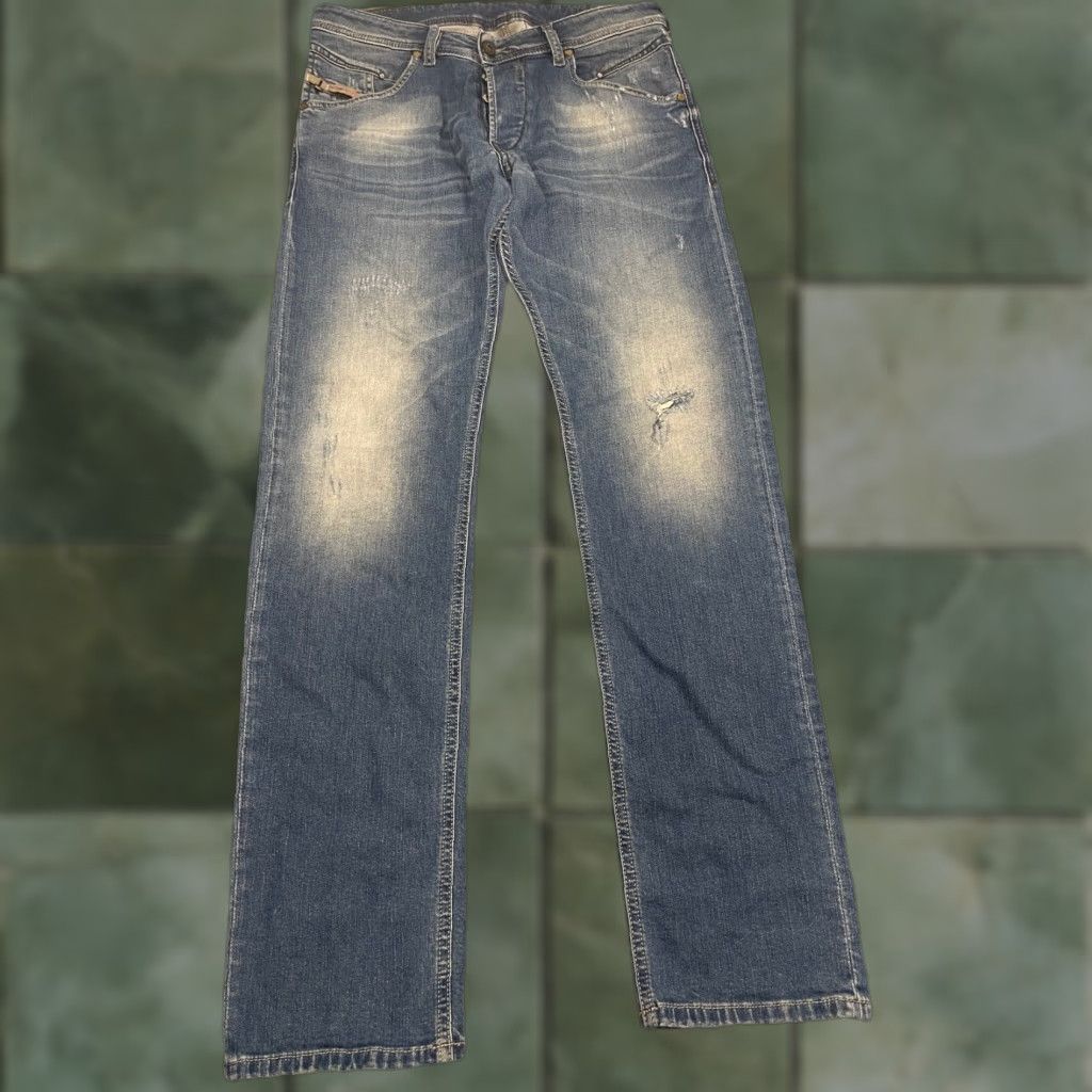 Diesel BELTHER Jeans Mens Slim Straight Blue 31x32 Denim 100% Cotton Distressed Casual
