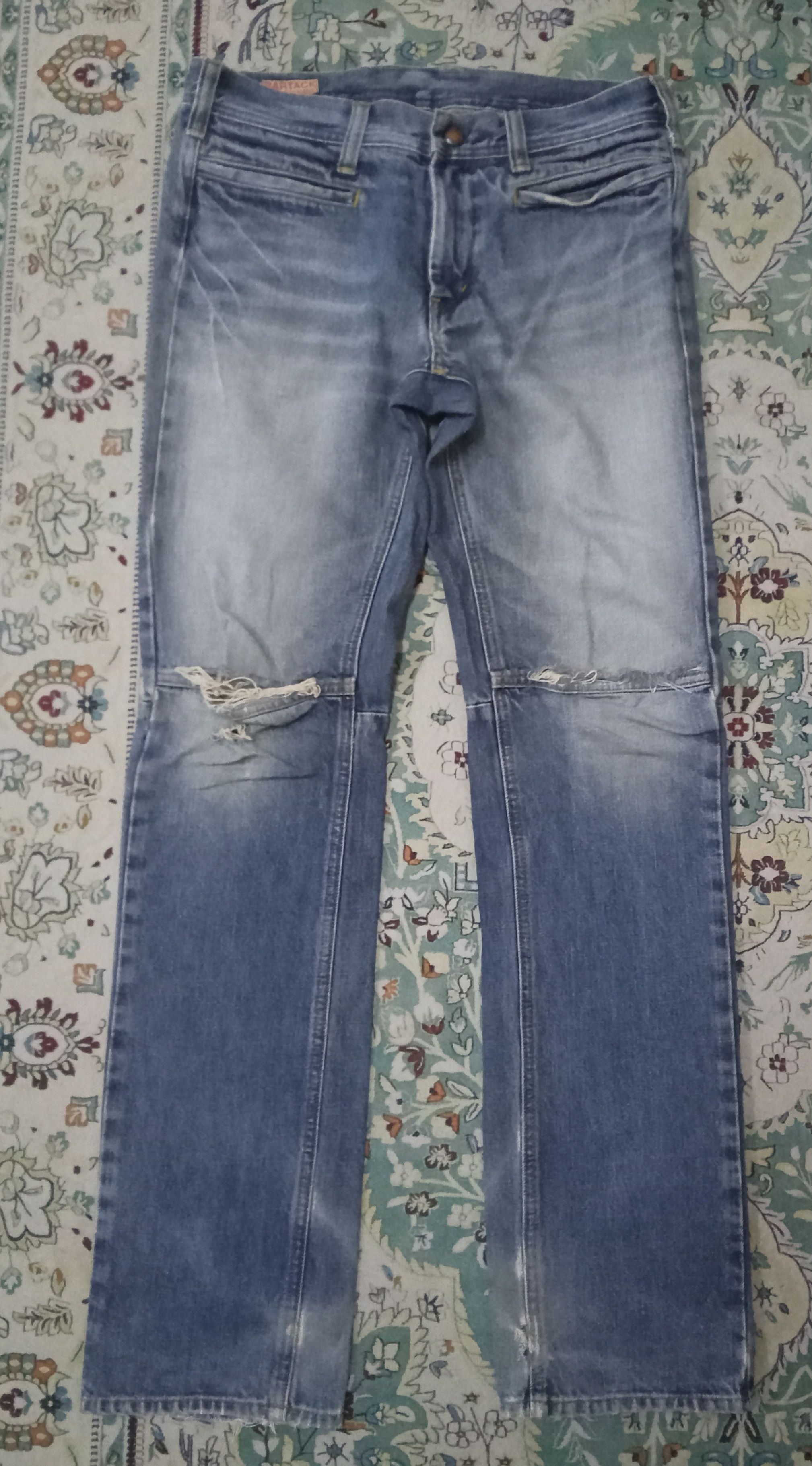 Japanese Brand Bartack Distressed Vintage Denim Biker Pants Size US 32 / EU 48 - 1 Thumbnail