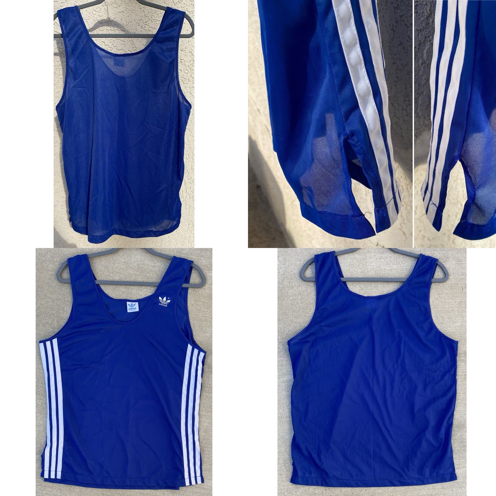 Adidas VINTAGE Adidas Tank Top Polyester Thin Sheer Trefoil Logo Blue White Stripes L Size US L / EU 52-54 / 3 - 10 Thumbnail