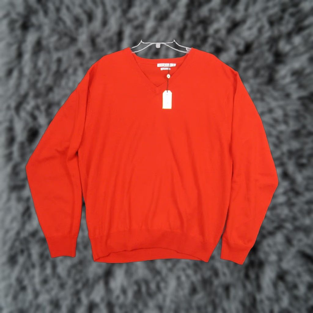 Peter Millar Peter Millar Sweater Mens XL Orange V-Neck 100% Merino Wool Knit Pullover Size US XL / EU 56 / 4 - 1 Thumbnail