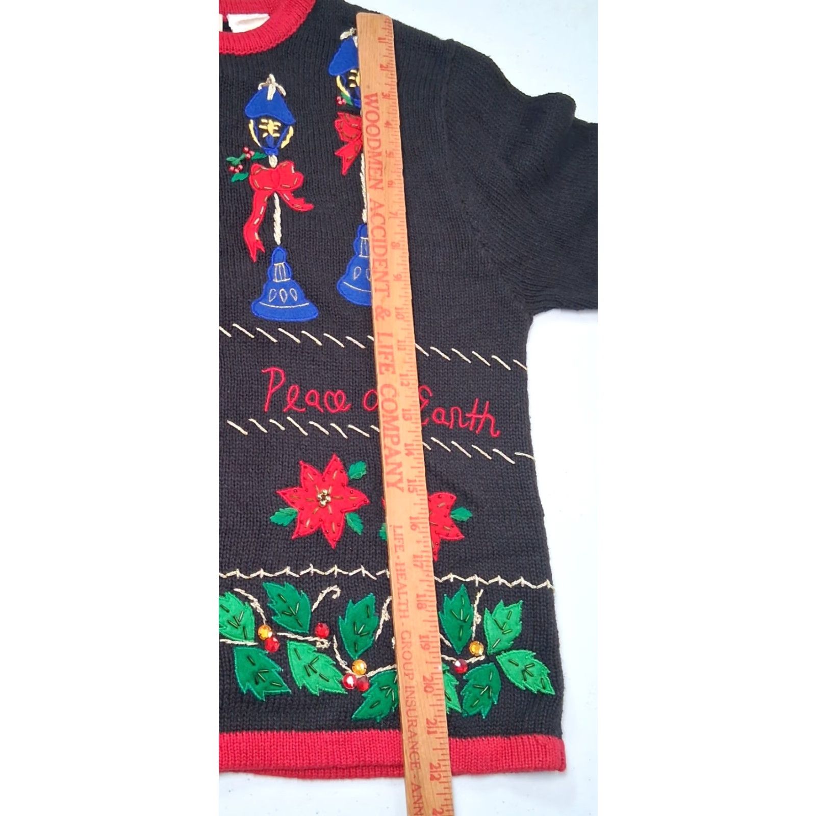 Vintage VINTAGE Bobbie Brooks Ugly Christmas Sweater Shirt Women M Black Beaded Bells Poinsettia 90s Christmas Holiday Trend Size M / US 6-8 / IT 42-44 - 5 Thumbnail