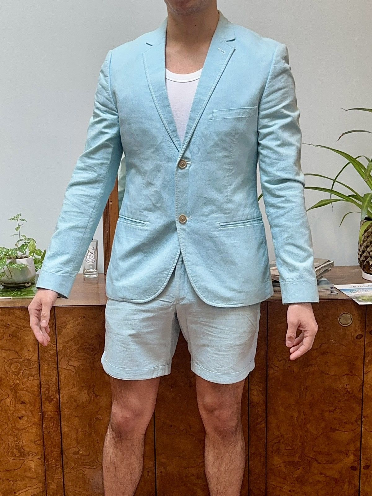Topman Pastel Turquoise Summer Short Suit SET Size 38R - 2 Thumbnail