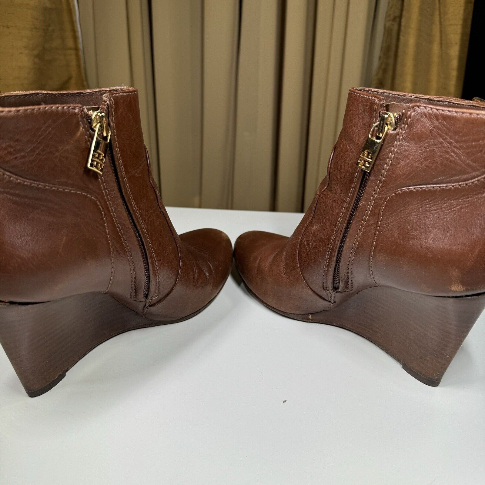 Tory Burch Tory Burch Milan Brown Leather Wedge Ankle Boots 6.5M Logo Size US 6.5 / IT 36.5 - 6 Thumbnail