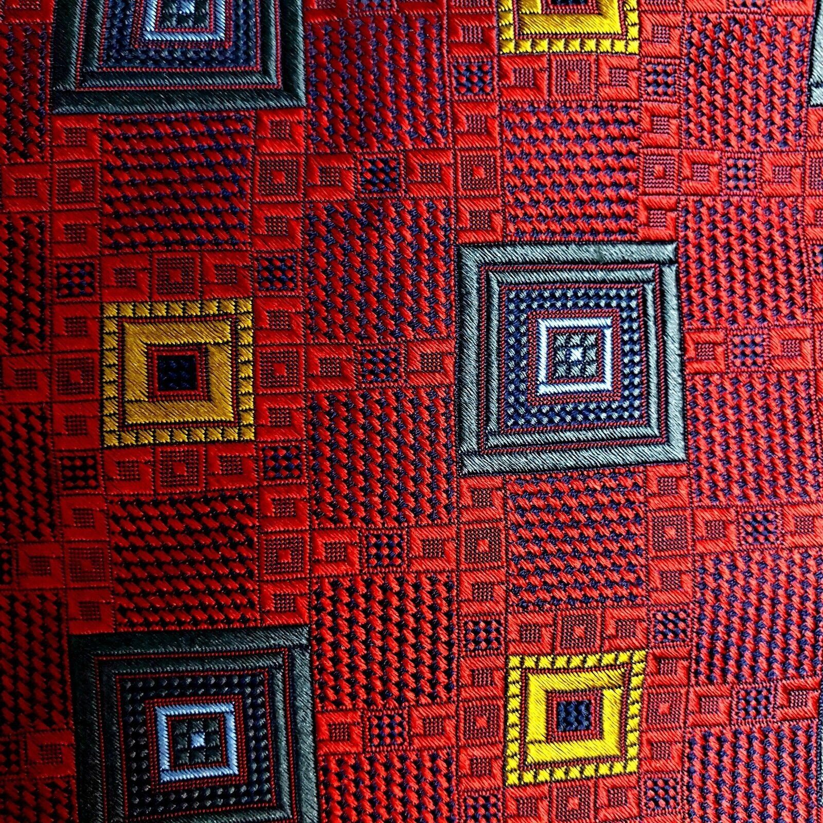 Robert Villini Roberto Villini Couture Silk Tie Red Woven Geometric Wide Size ONE SIZE - 2 Thumbnail
