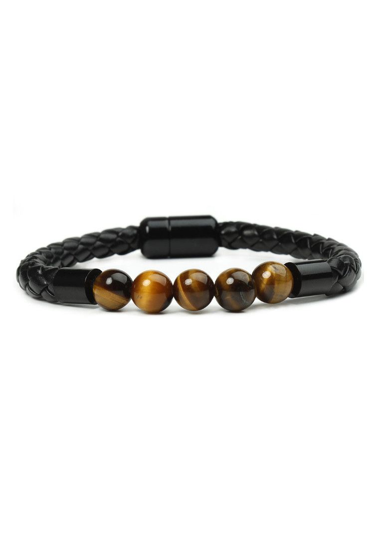 Other Tiger Eye Stone Beaded Braided Leather Magnetic Bracelet Size ONE SIZE - 1 Thumbnail