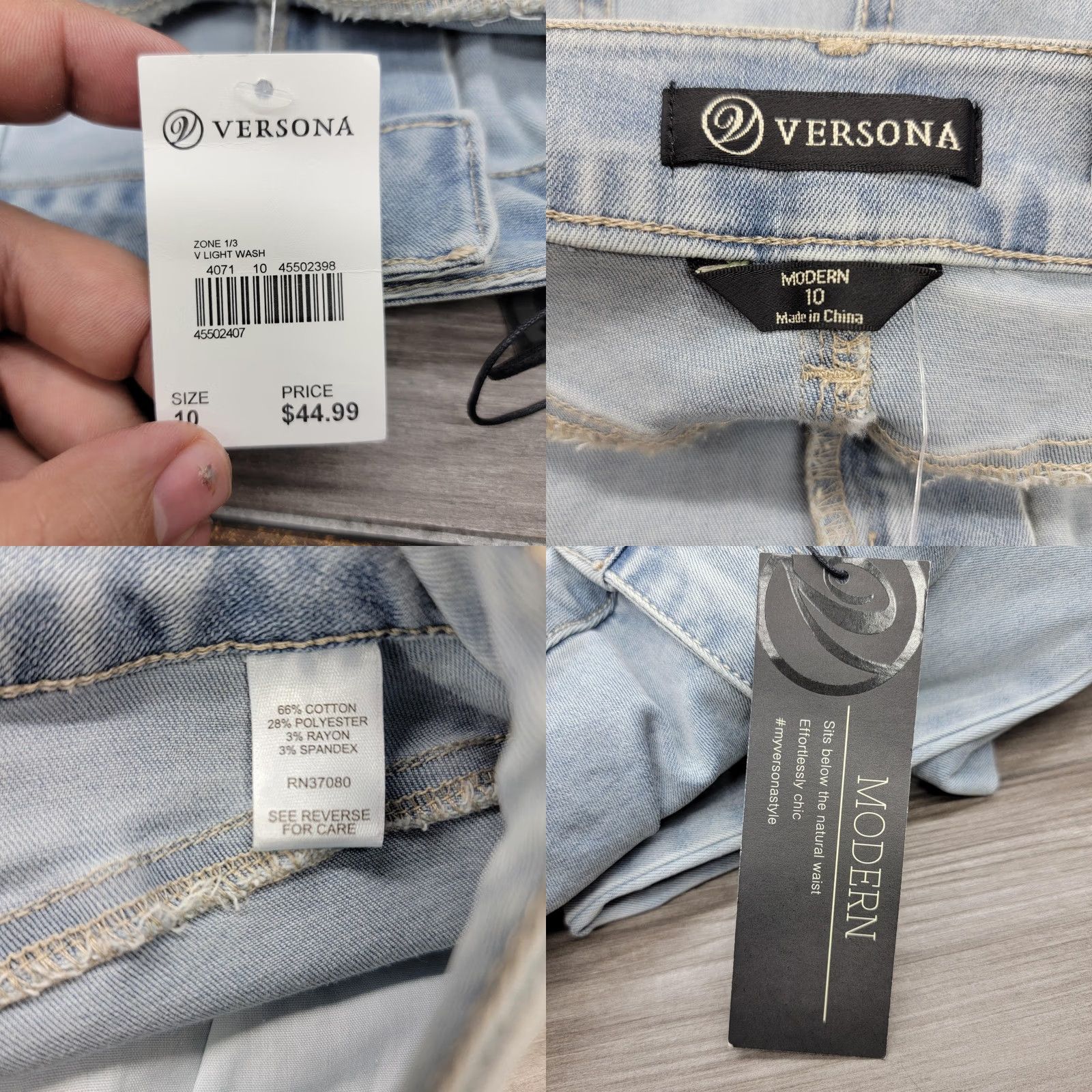 Vintage Versona Jeans Womens 10 Light Wash Flare Leg Fringe Hem Rhinestone Denim Modern Jeans Size 32" / US 10 / IT 46 - 9 Thumbnail