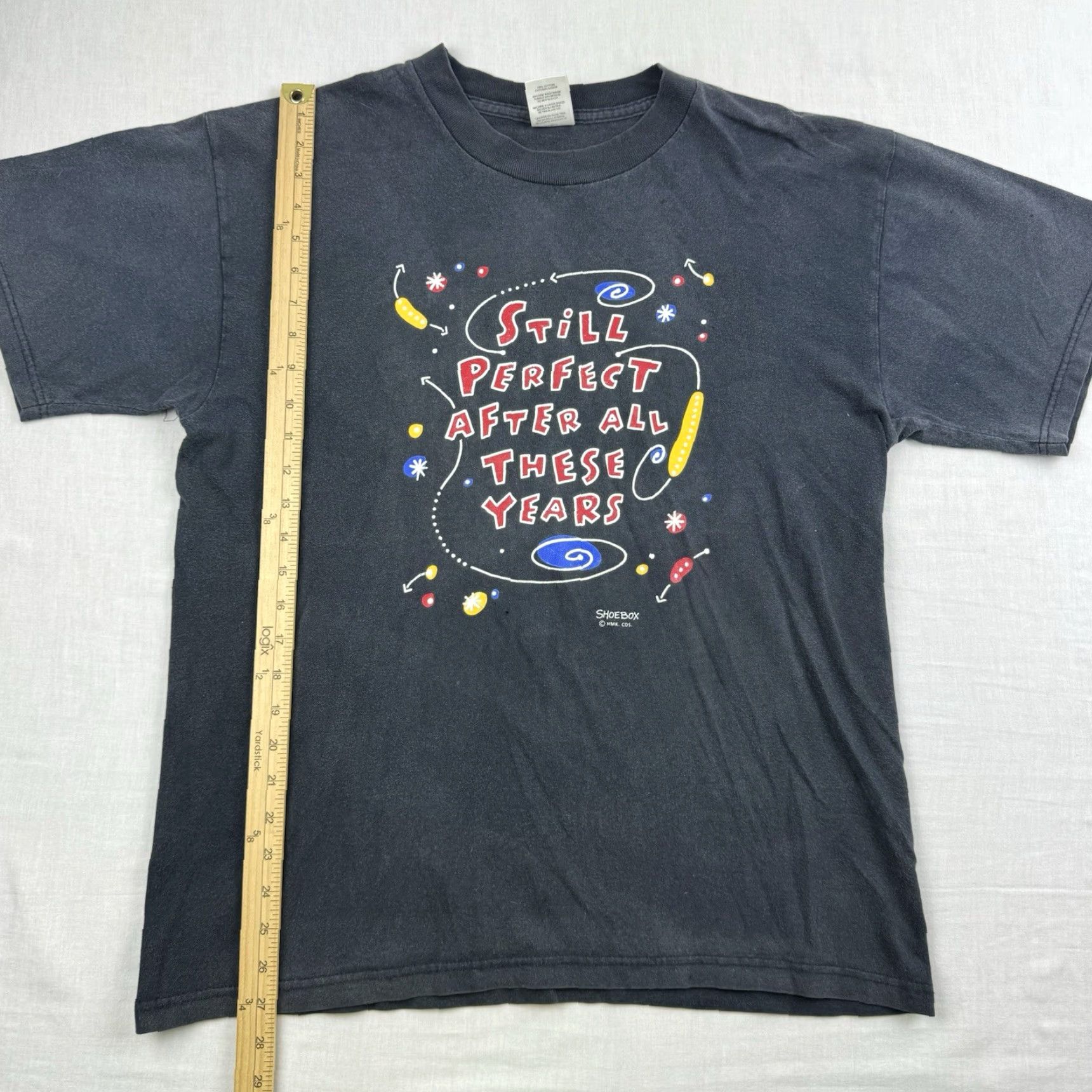 Vintage VINTAGE Shoebox Greetings T Shirt Adult Large Black 90s Mens Short Sleeve Crew Neck Still Perfect Fun 1990s Size US L / EU 52-54 / 3 - 6 Thumbnail