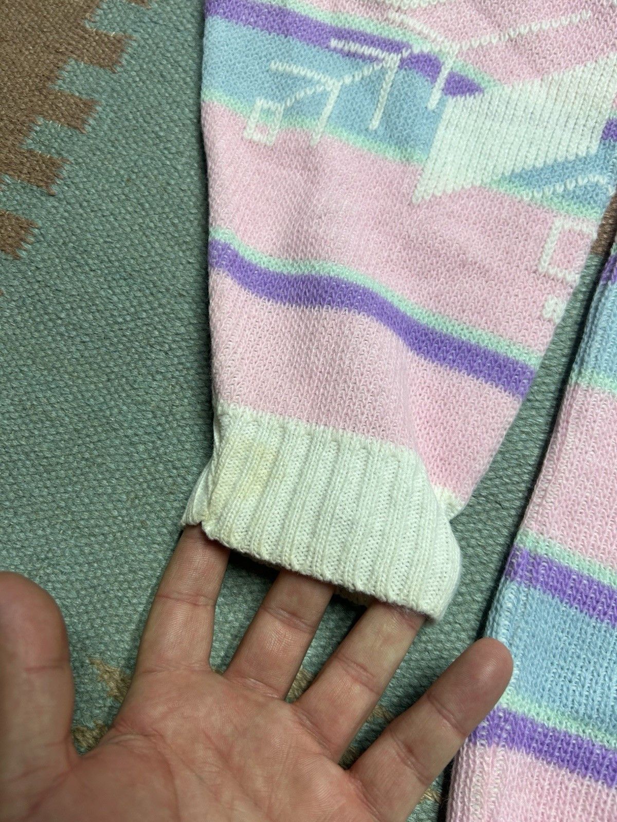 Vintage 80s acrylic knit sweater pastel snowflake rose fairy kei L Size L / US 10 / IT 46 - 3 Thumbnail