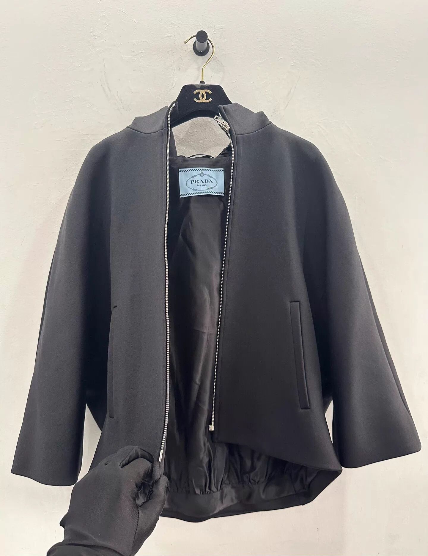 Prada Prada Women's Black Hooded Zip Jacket 40 Size S / US 4 / IT 40 - 3 Thumbnail
