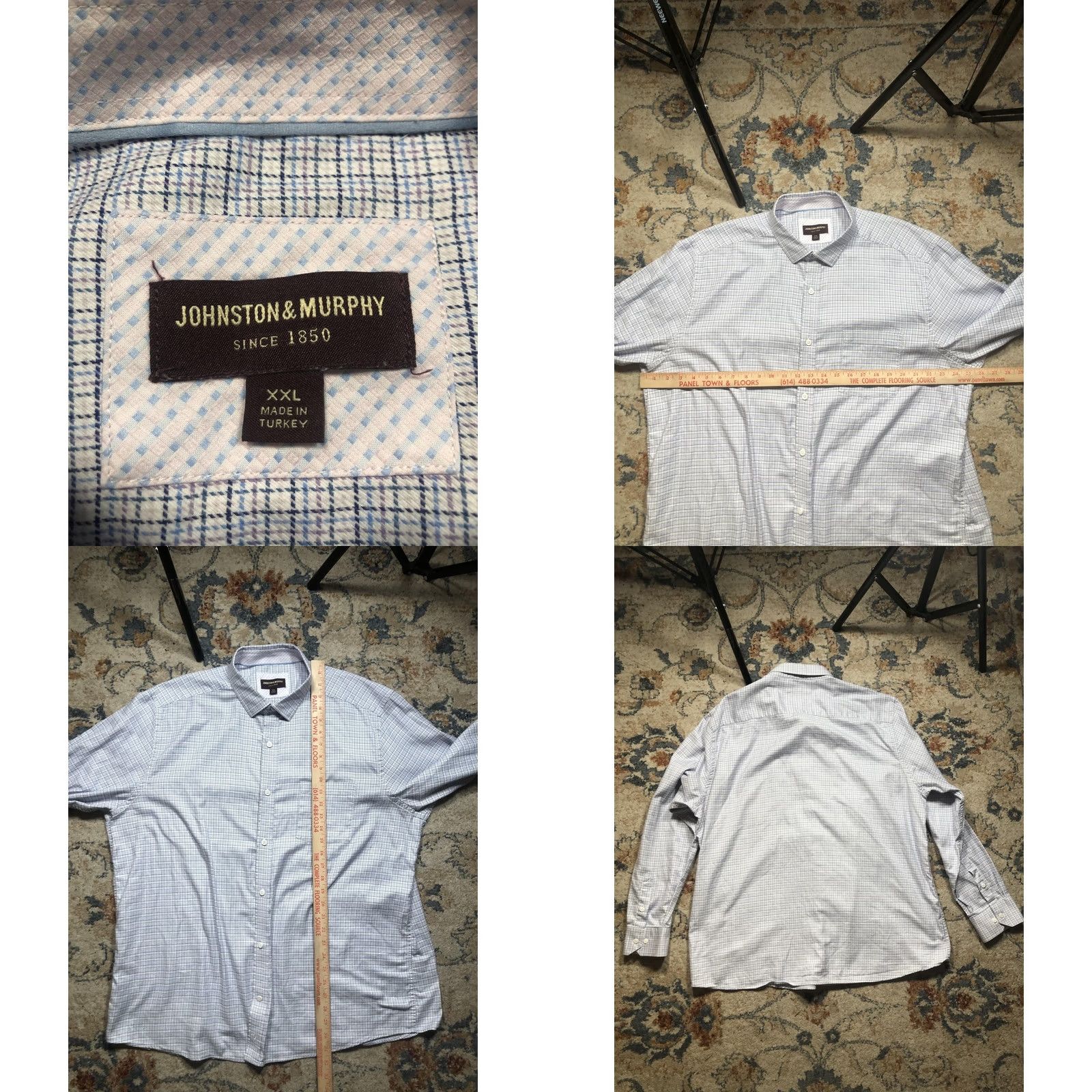 Johnston & Murphy Johnston & Murphy Shirt Mens 2XL Blue Check Dress Shirt Casual Shorter? Size US XXL / EU 58 / 5 - 8 Thumbnail