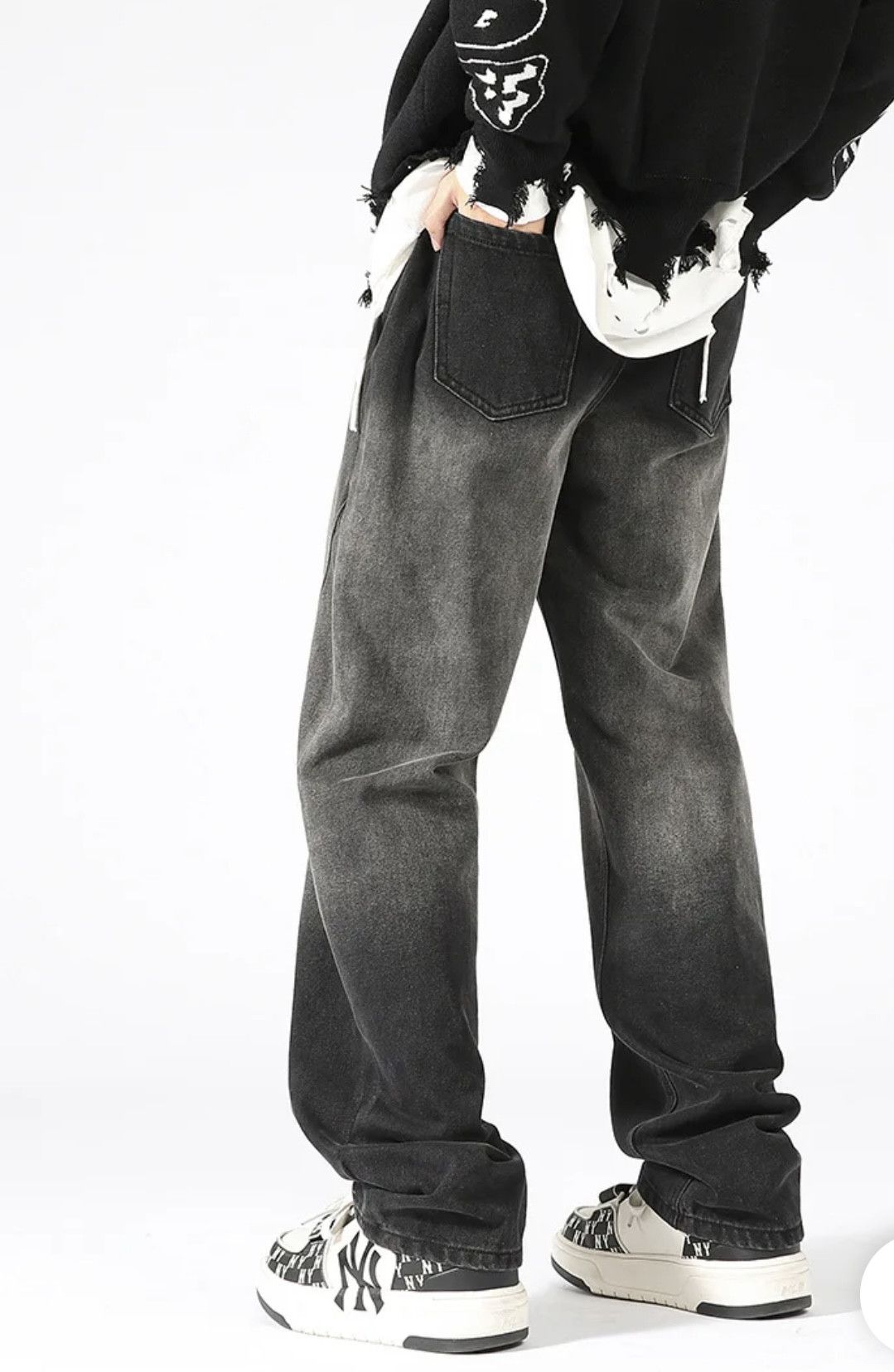 Denime × Japanese Brand Washed Old Jeans Men's Design Loose Tide Straight Pants Size US 30 / EU 46 - 3 Thumbnail
