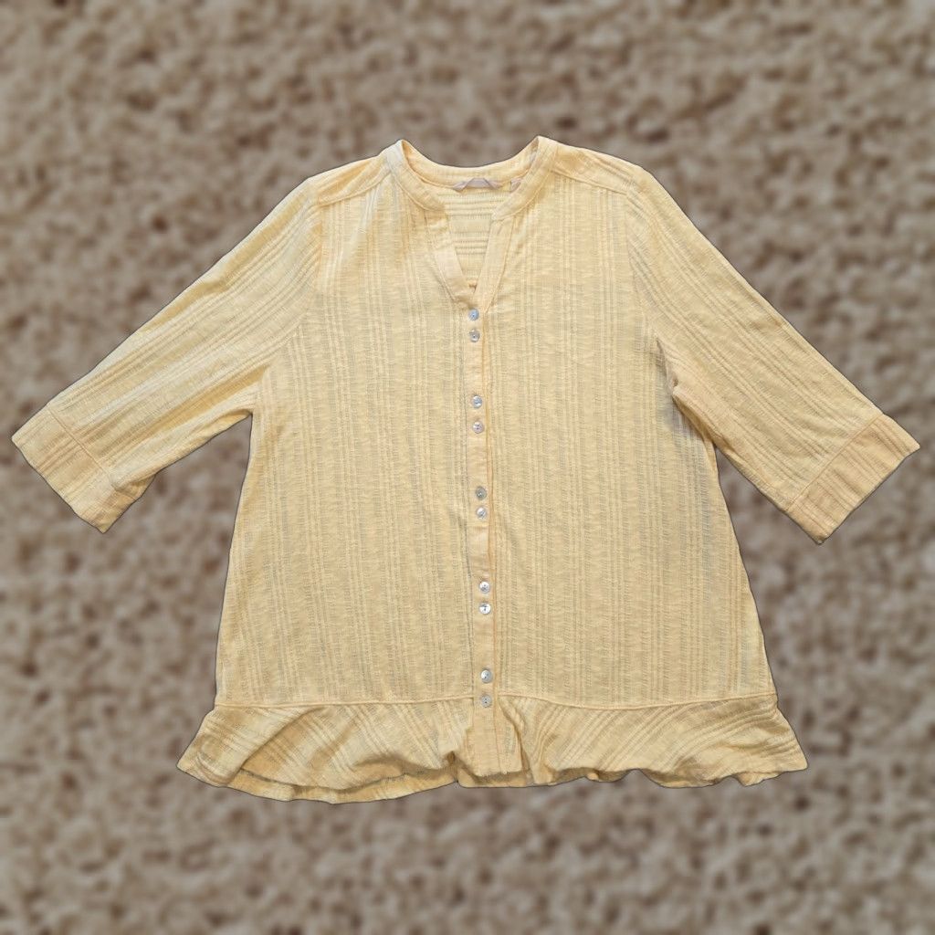Soft Surroundings Soft Surroundings Top Womens XL Petite Yellow Ribbed Button Stretch Casual Blouse V-Neck 3/4 Sleeve Size XL / US 12-14 / IT 48-50 - 1 Thumbnail