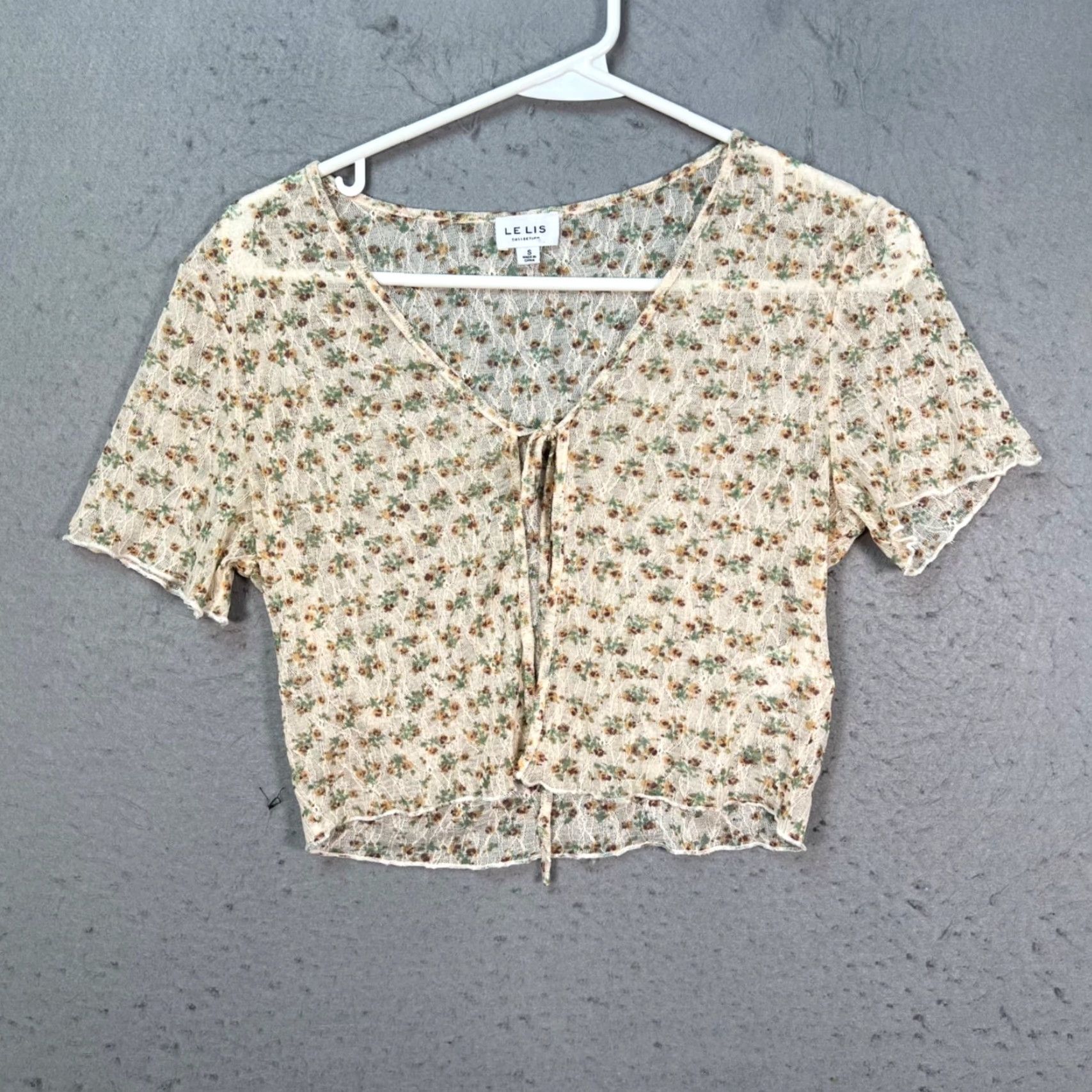 Vintage Le Lis Womens Size Small Floral Lace Tie-Front Crop Top V-Neck Lightweight Shirt Blouse Womens XS? Size S / US 4 / IT 40 - 2 Thumbnail