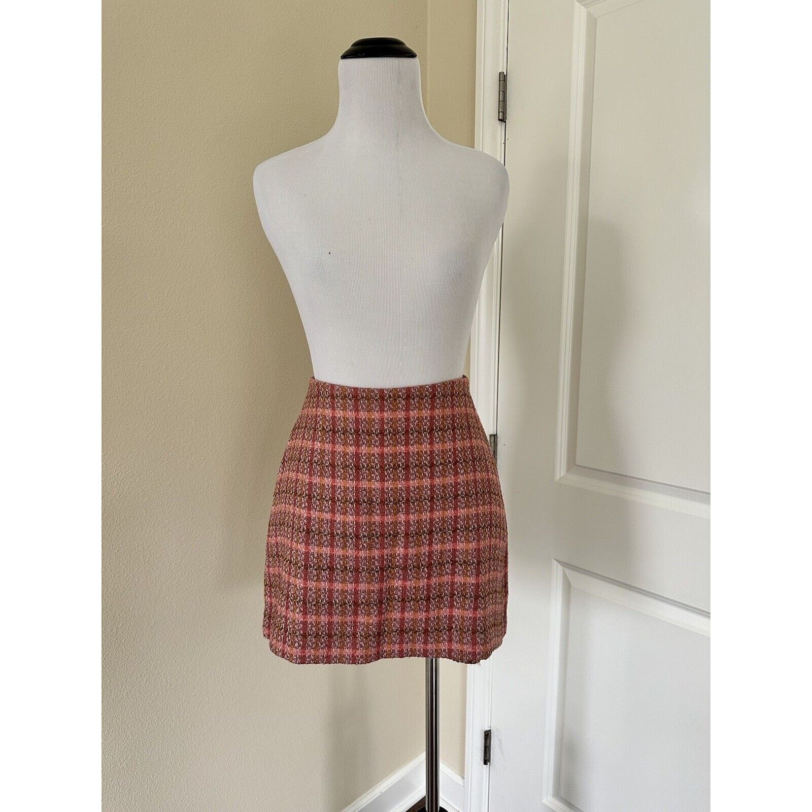 Mango Mango Skort Pink Peach Orange Plaid Pattern Women’s XS NWT Size 23" - 1 Thumbnail