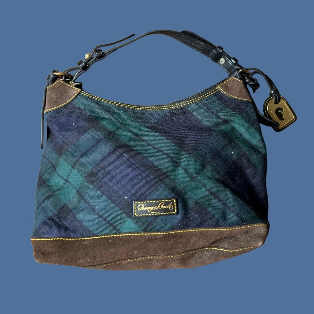 Dooney & Bourke VINTAGE Dooney & Bourke Wool black watch Tartan Plaid Shoulder Bag Leather Suede - READ Women Large Green Navy Hobo Size ONE SIZE - 1 Thumbnail