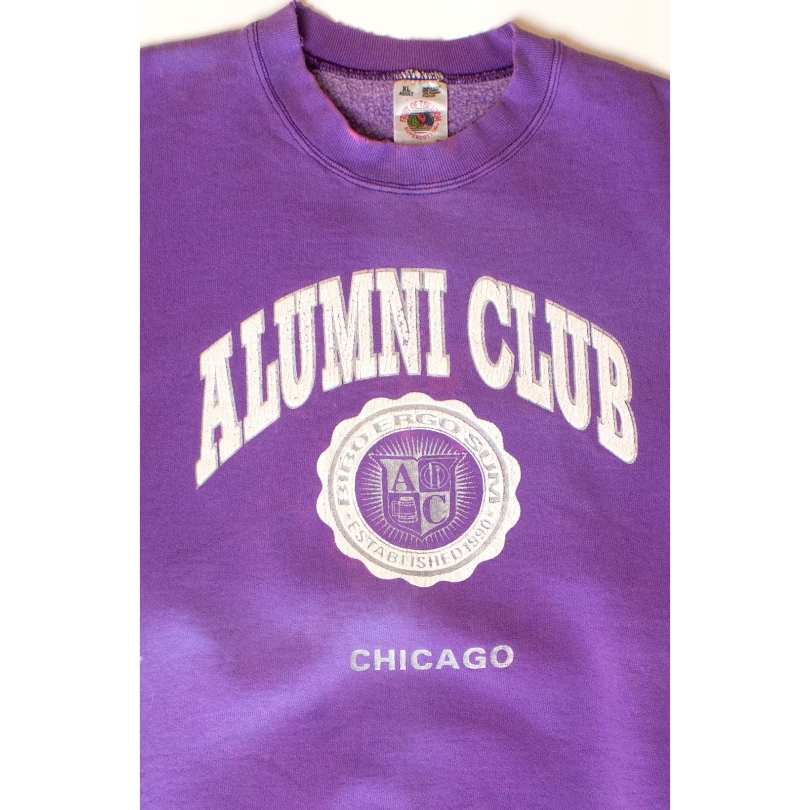Fruit Of The Loom VINTAGE Faded Chicago Alumni Club Sweatshirt 1990s Sweatshirt Adult X-Large Purple Chicago Alumni Club Mens Girls Womens Size US XL / EU 56 / 4 - 2 Thumbnail