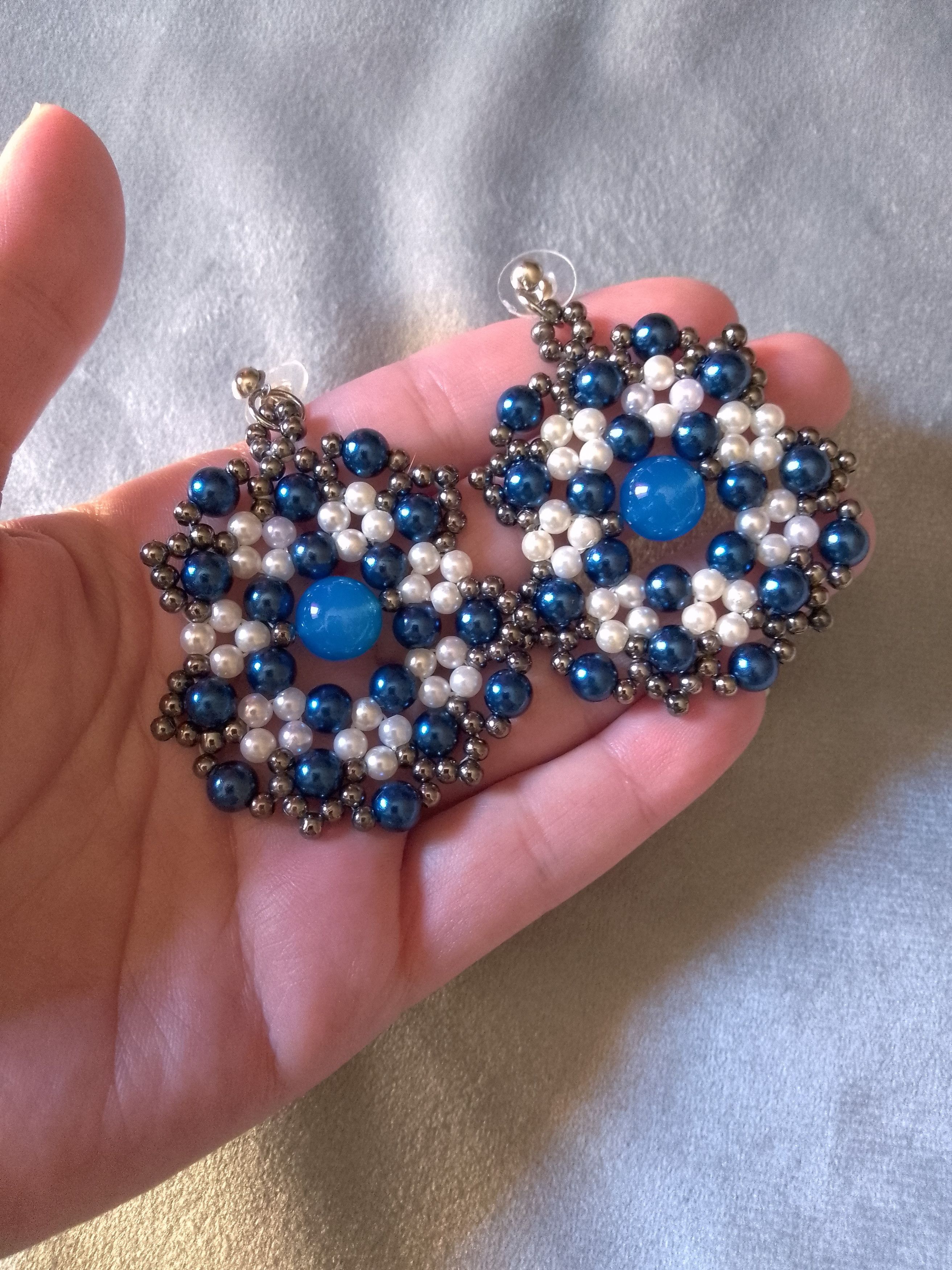 Handmade Earrings Blu Agate Gemstones baroque style Size ONE SIZE - 4 Thumbnail
