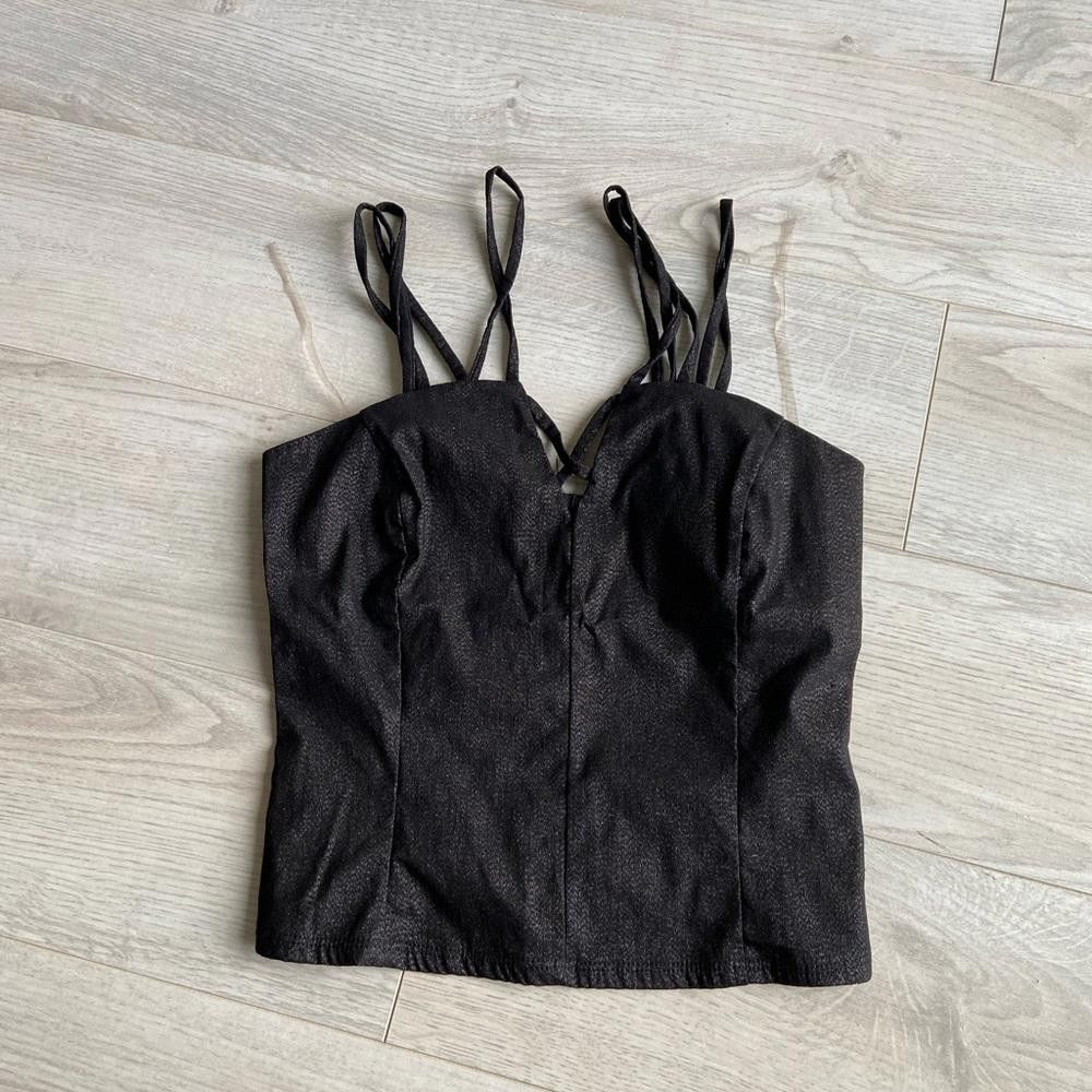 Designer Stylish Black Cropped Bustier Top with Strappy Design Size S / US 4 / IT 40 - 1 Thumbnail