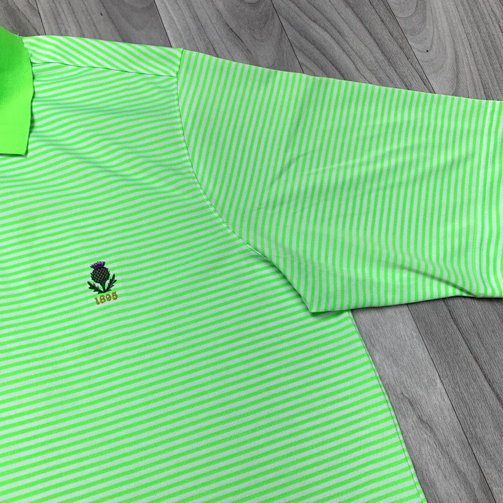 Vintage Antigua Polo Shirt Mens M Striped Neon Green Short Sleeve Button Collar Golf 90s? Size US M / EU 48-50 / 2 - 4 Thumbnail