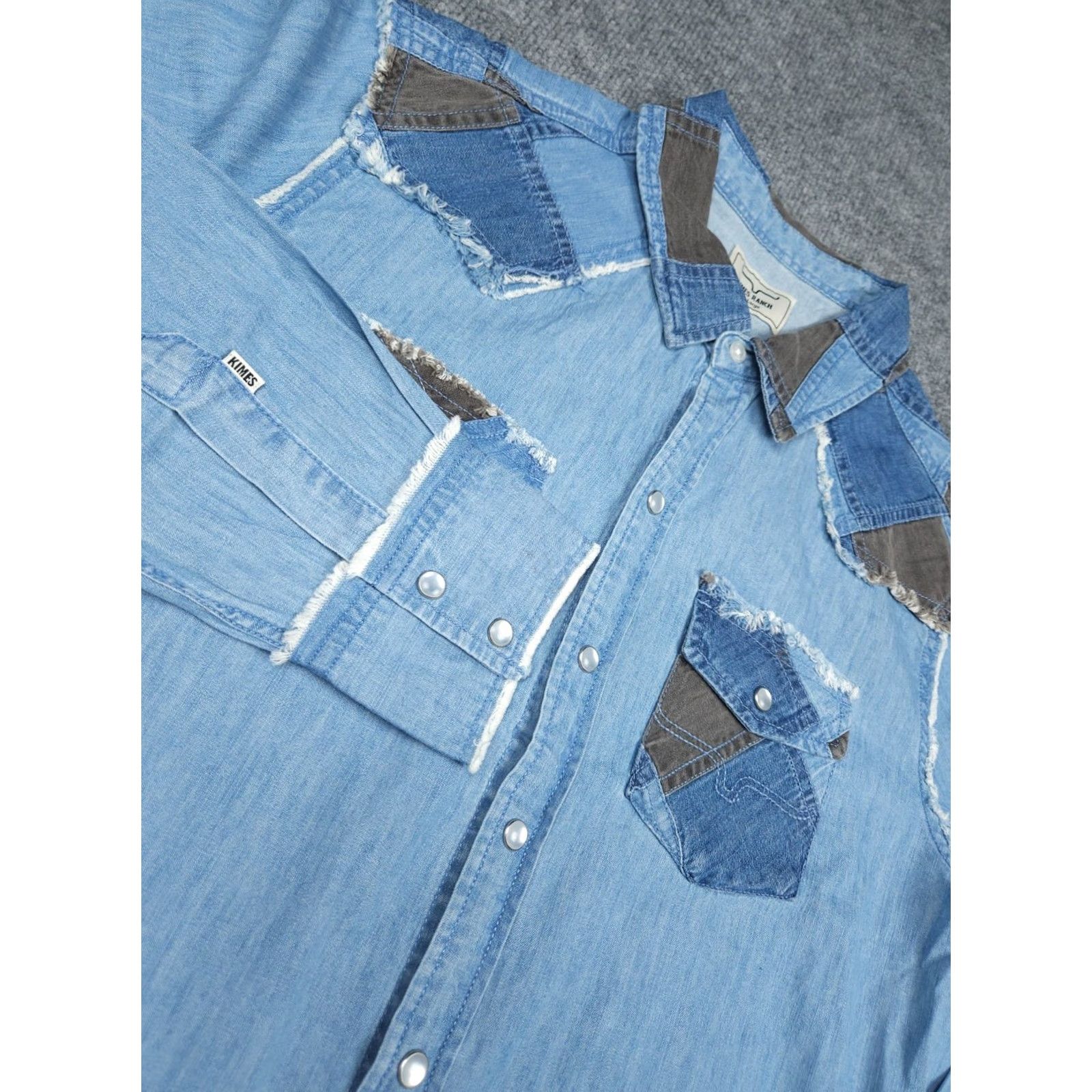 Vintage Kimes Ranch Shirt Women's 2XL Blue KC Patched Denim Pearl Snap Western NWT Size XXL / US 16-18 / IT 52-54 - 3 Thumbnail