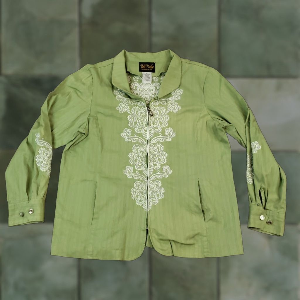Bob Mackie VINTAGE Bob Mackie Jacket Womens XL Green Full Zip Collared Embroidered Pockets Size XL / US 12-14 / IT 48-50 - 1 Thumbnail